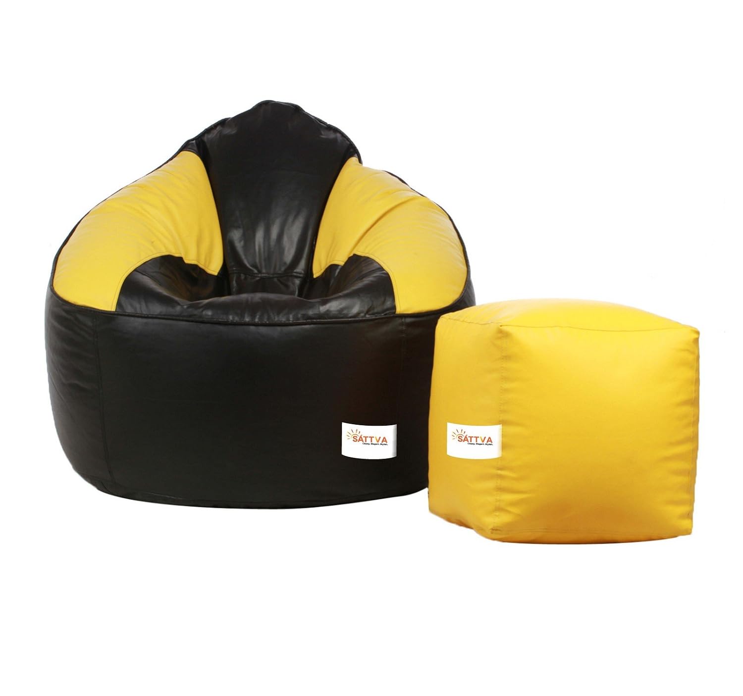 Sattva Combo Muddha Bean Bag Cover Black AND Yellow XXXL with square stool