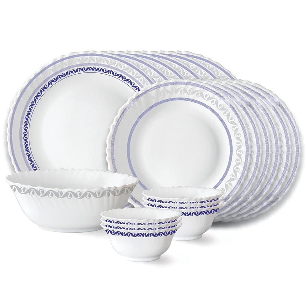 Larah by Borosil Jazzblue Fluted Opalware Dinner Set (19 Pieces)