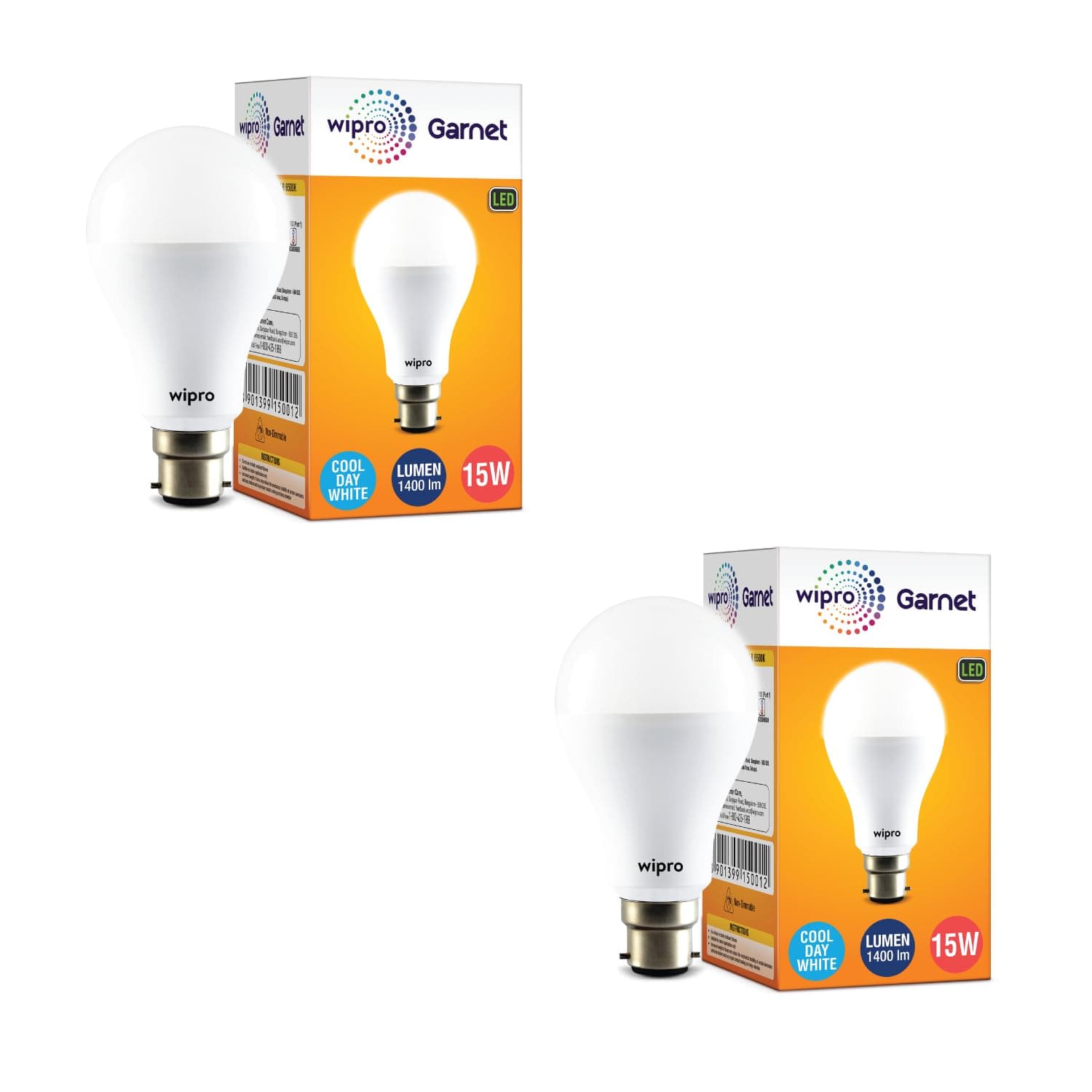 Wipro Garnet 15W B22D LED Bulb Pack of 2