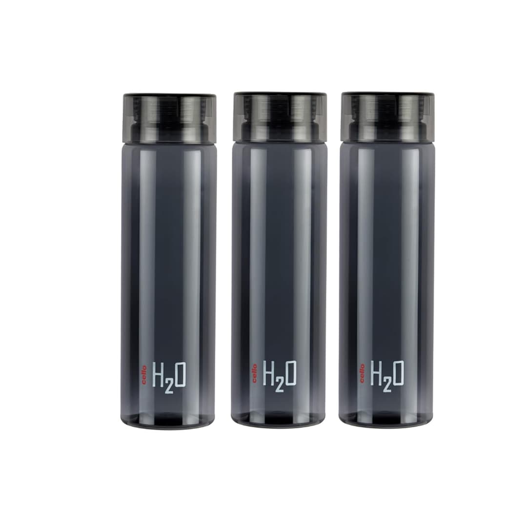 CELLO H2O Premium Edition Water Bottles Set of 3 Pcs For Daily Use 1000ml Each, Grey | Unbreakable BPA-Free Leakproof Refrigerator Safe Pet Water Bottle For School, Office, Kitchen & Travel