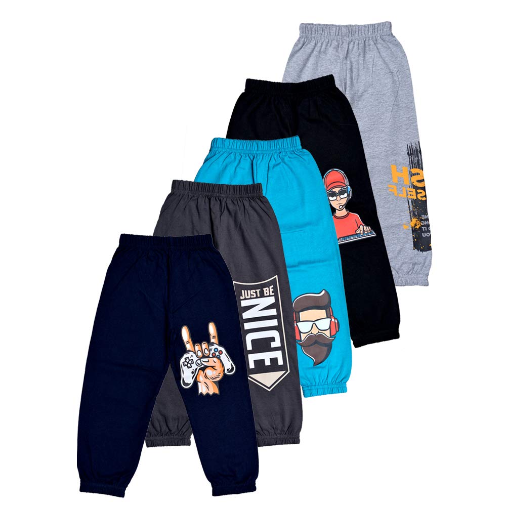 T2F Boy's Cotton Regular Fit Printed Track Pants (Pack fo 5)