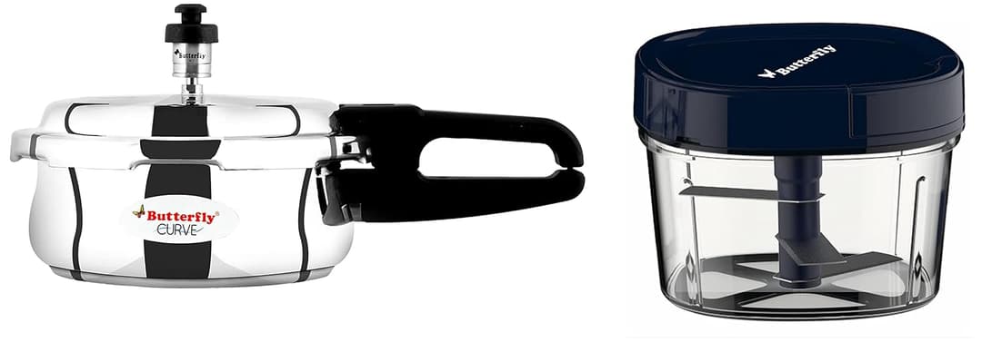 Butterfly Curve 2 Litre Pressure Cooker with 600 ml Chopper