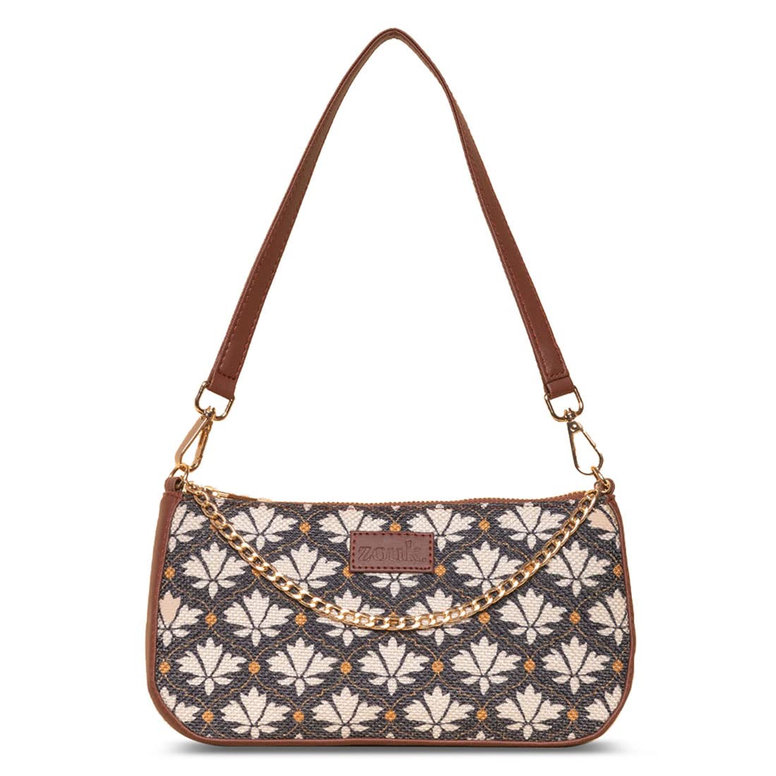 ZOUK Baguette Bag | Crossbody Bags for Women | Women's Handbags | Stylish Sling Bag for Woman | Vegan Leather Evening Bag | Travel & Office Use | Purse and Wallet | Bidri Kaiser Print