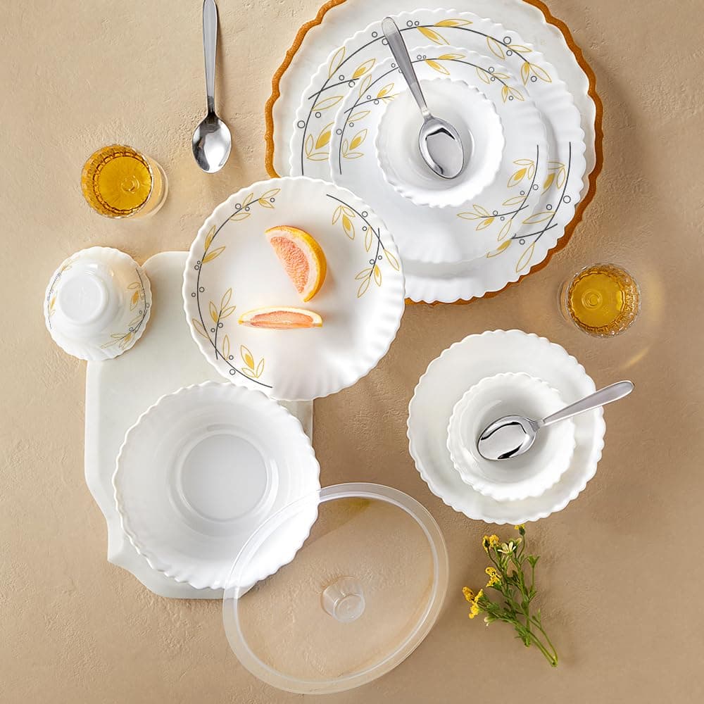 Larah by Borosil 41-Piece Opalware Dinner Set with Steel Spoons