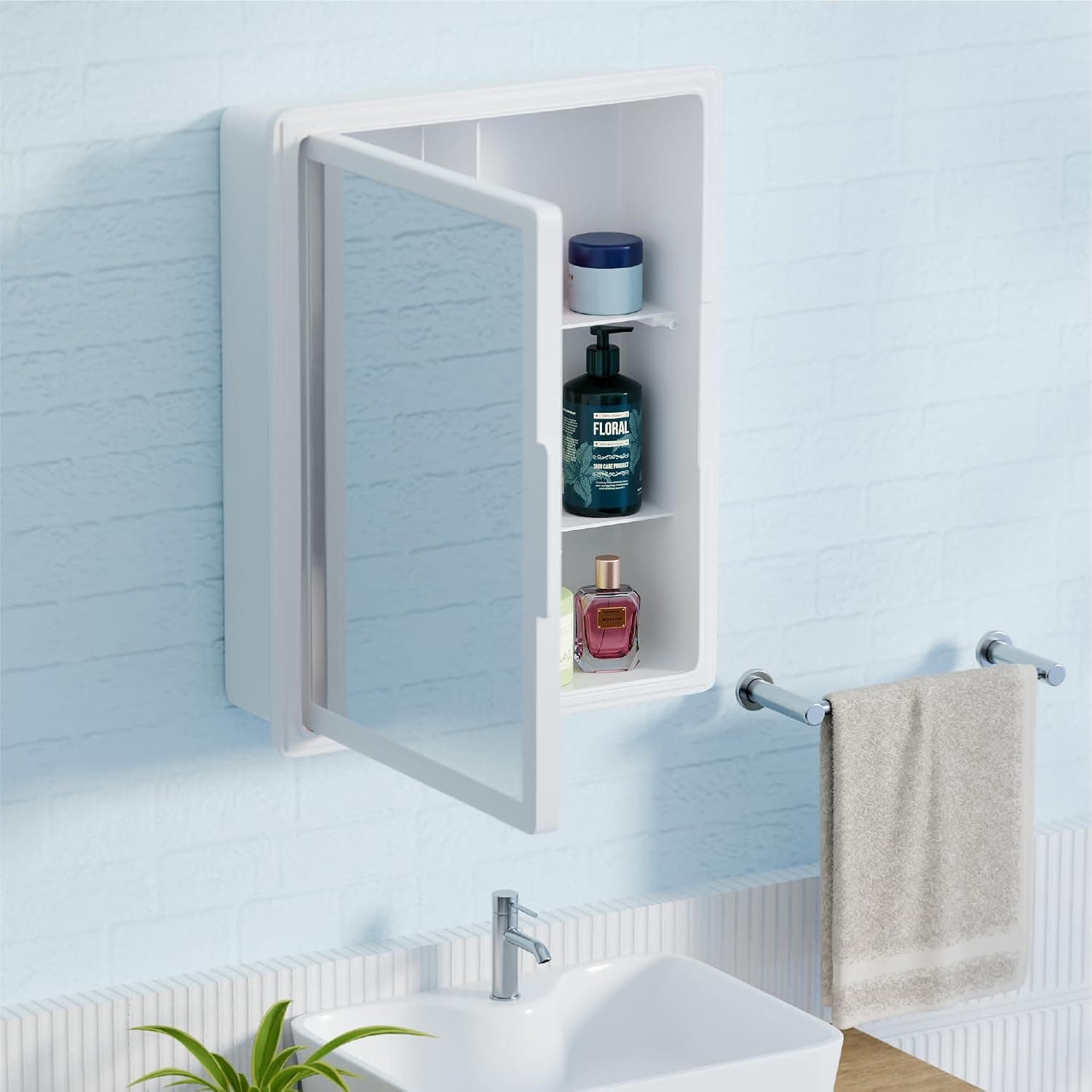 Lifelong Wall-Mounted ABS Bathroom Mirror Cabinet