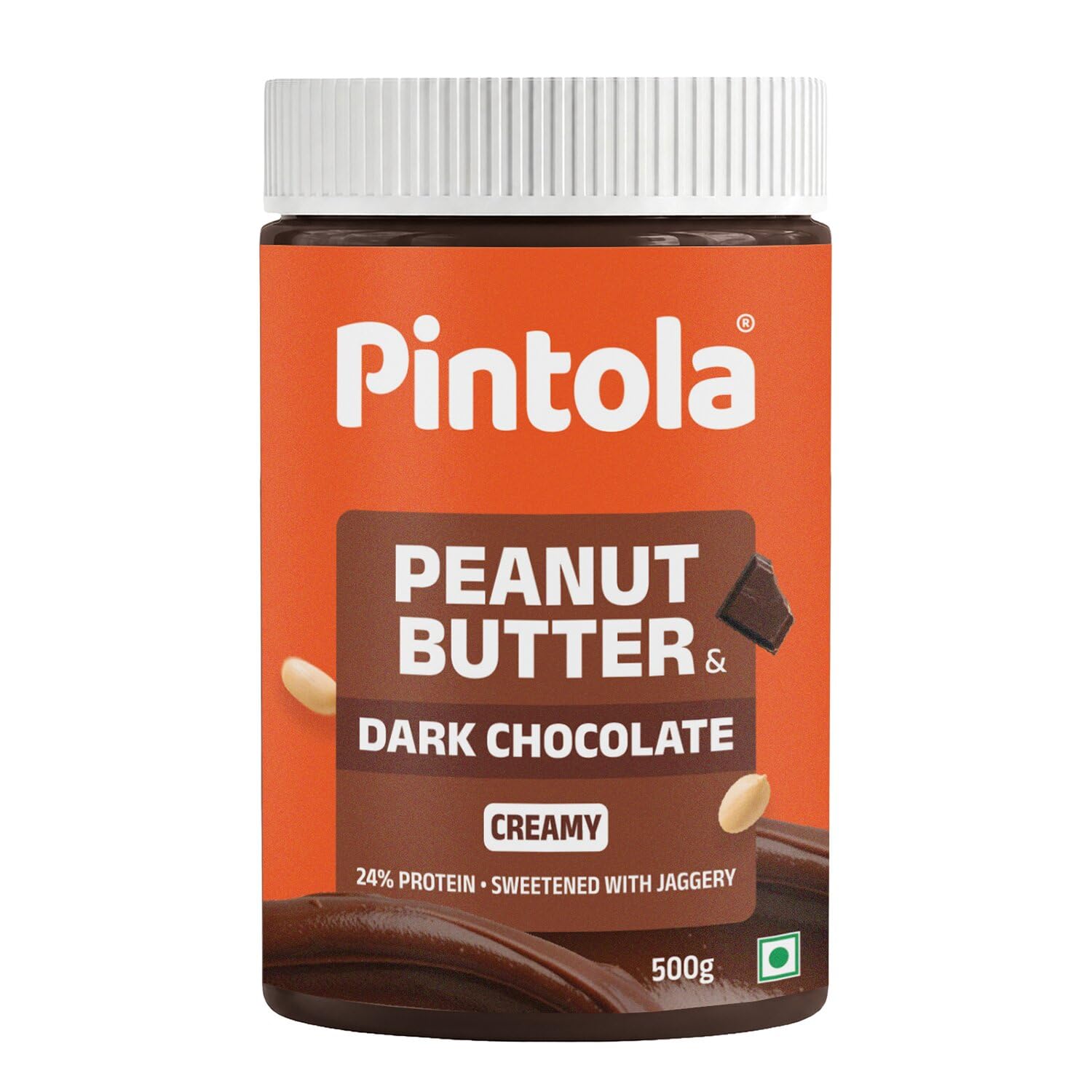 Pintola Peanut Butter Chocolate Flavour Creamy 500g - 18.6g Protein & 5.2g Dietary Fiber, Made with Premium Roasted Nuts & Cocoa, Gluten Free, Zero Cholesterol & Trans Fat, Vit E & B3, Dark Chocolate