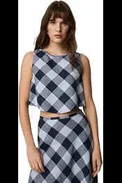 Upto 90% off on Marks & Spencer Women's Linen Rich Checked Crop Top