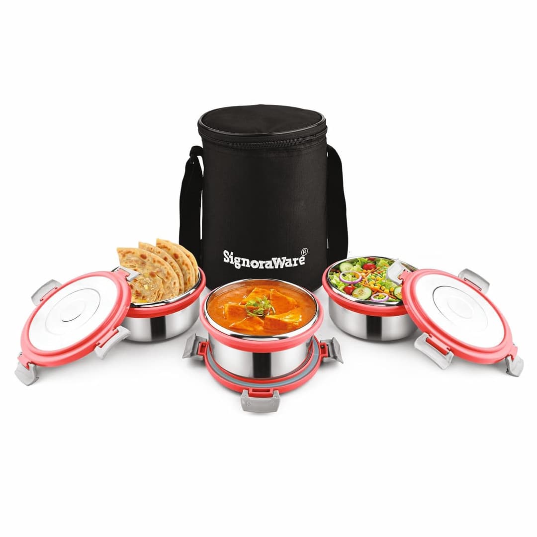 Signoraware Meal Mate Stainless Steel Lunch Box (3 Containers, 450ml)