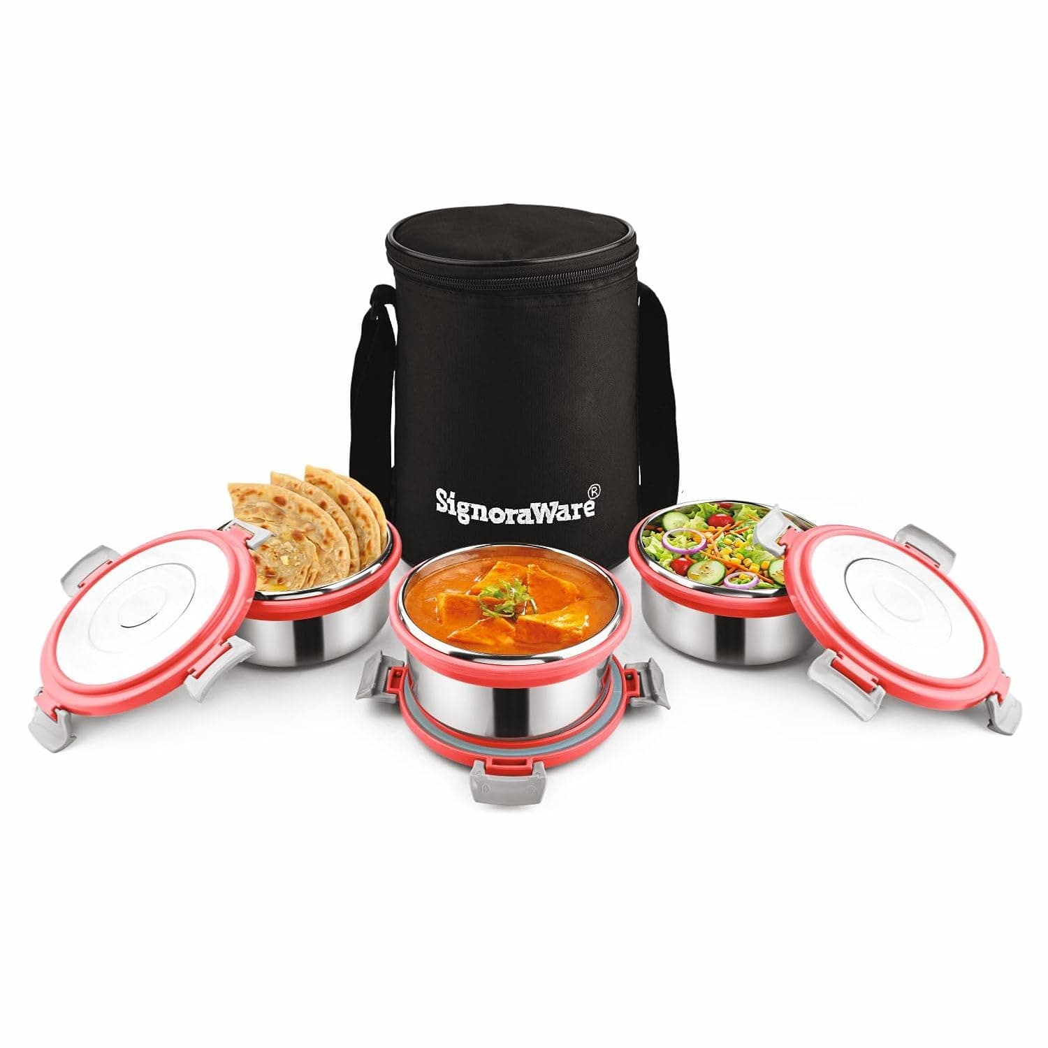 Signoraware Meal Mate Stainless Steel Lunch Box (3 Containers, 450ml)