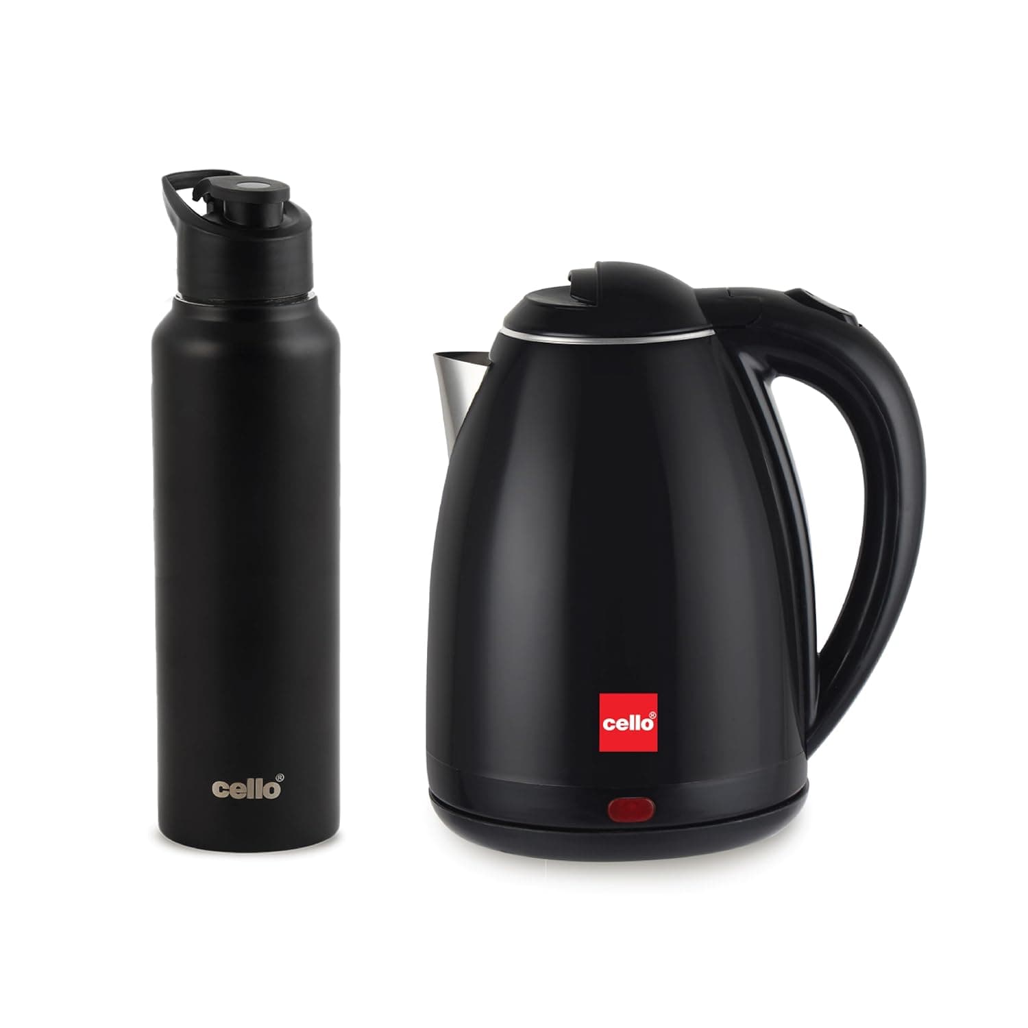 CELLO Pluto Quick Boil Stainless Steel Electric Kettle 1.5L + Sippa Steel Water Bottle 1000ml Combo | Double Wall Cool Touch Outer Body, Auto-Shut Off Protection | Electric Kettle For Boiling Hot Water