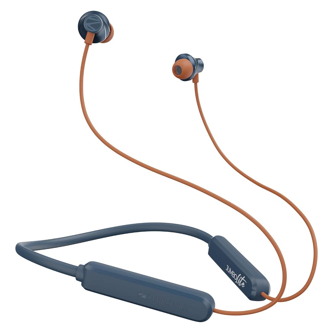 ZEBRONICS Jumbo LITE with 70 Hours Backup, Bluetooth v5.2 Wireless Neckband, Fast Charging, ENC Calling, Gaming Mode (Upto 50ms), Voice Assistant, Dual Pairing, Splash Proof, and Type C (Navy)