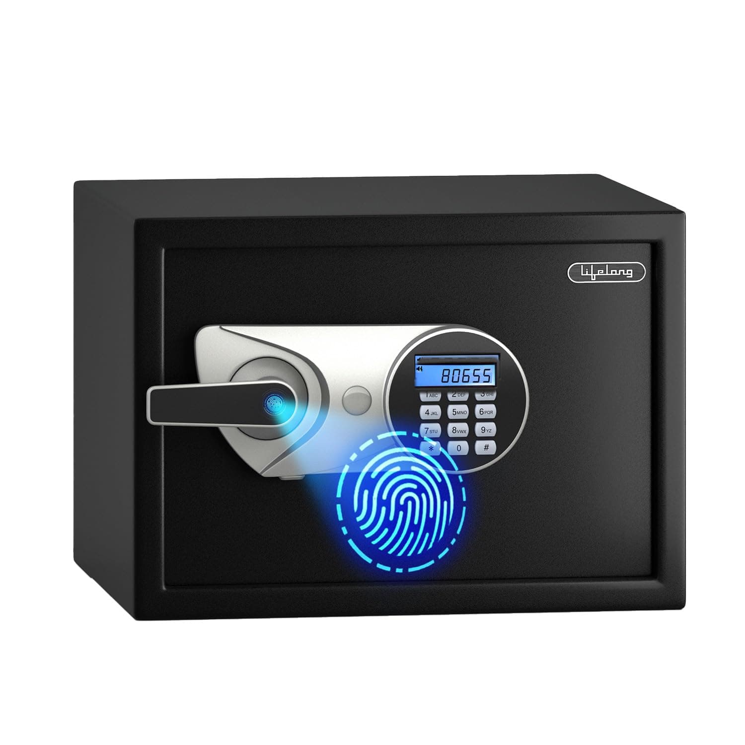 Lifelong 22L Digital Fingerprint Safe Locker for Home & Jewellery | 50 Fingerprint Storage, Motorized Locking, LED Display & Alarm | Steel Body | Override Key & Multi-Access Modes | Safe for Money