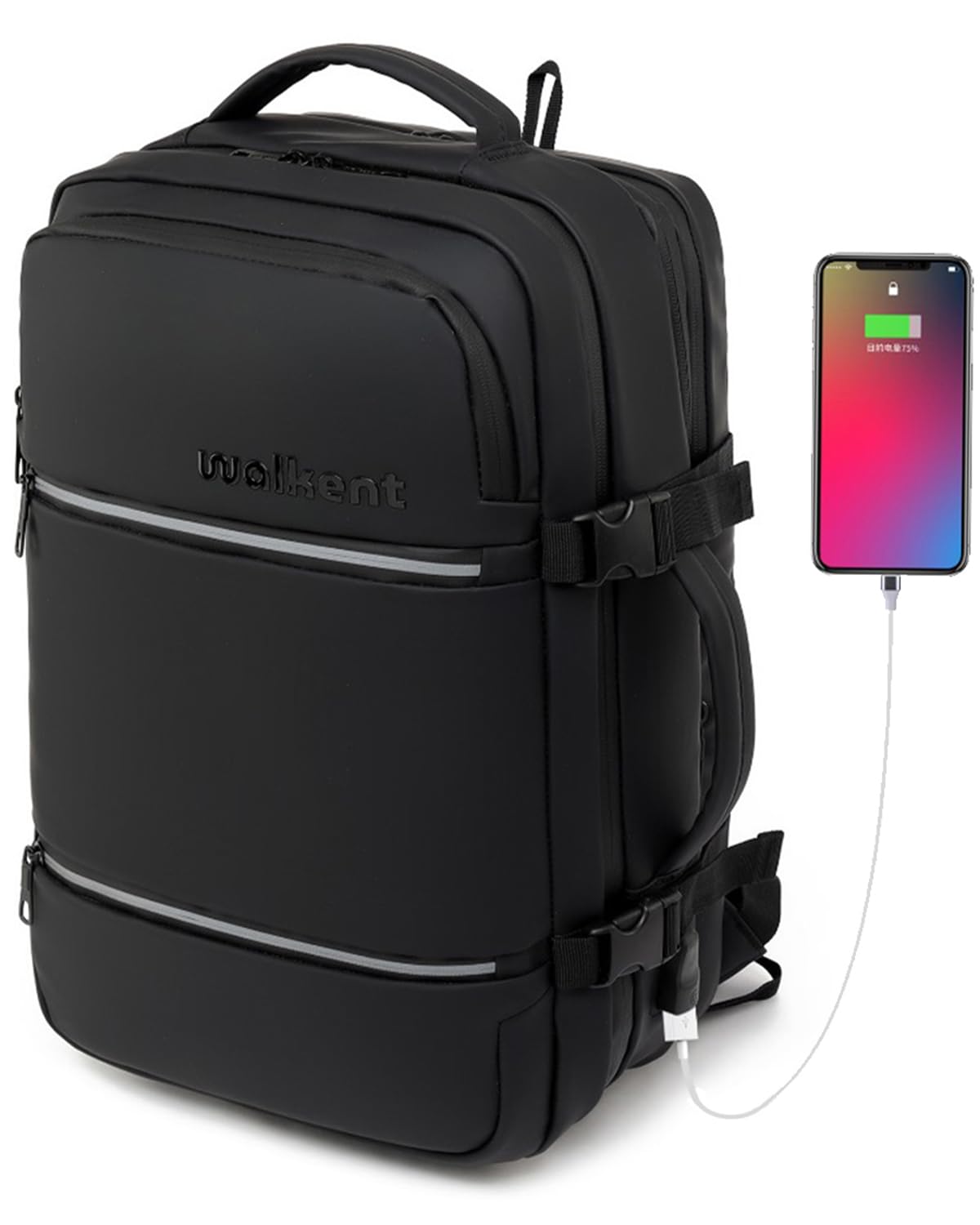 WALKENT Premium 15.6" Laptop Bag 39L, Expandable, Waterproof with Rain Cover, 2 Compartment, 180° Openable, External USB Backpack for Travel Office College Men Women - CraftNeo