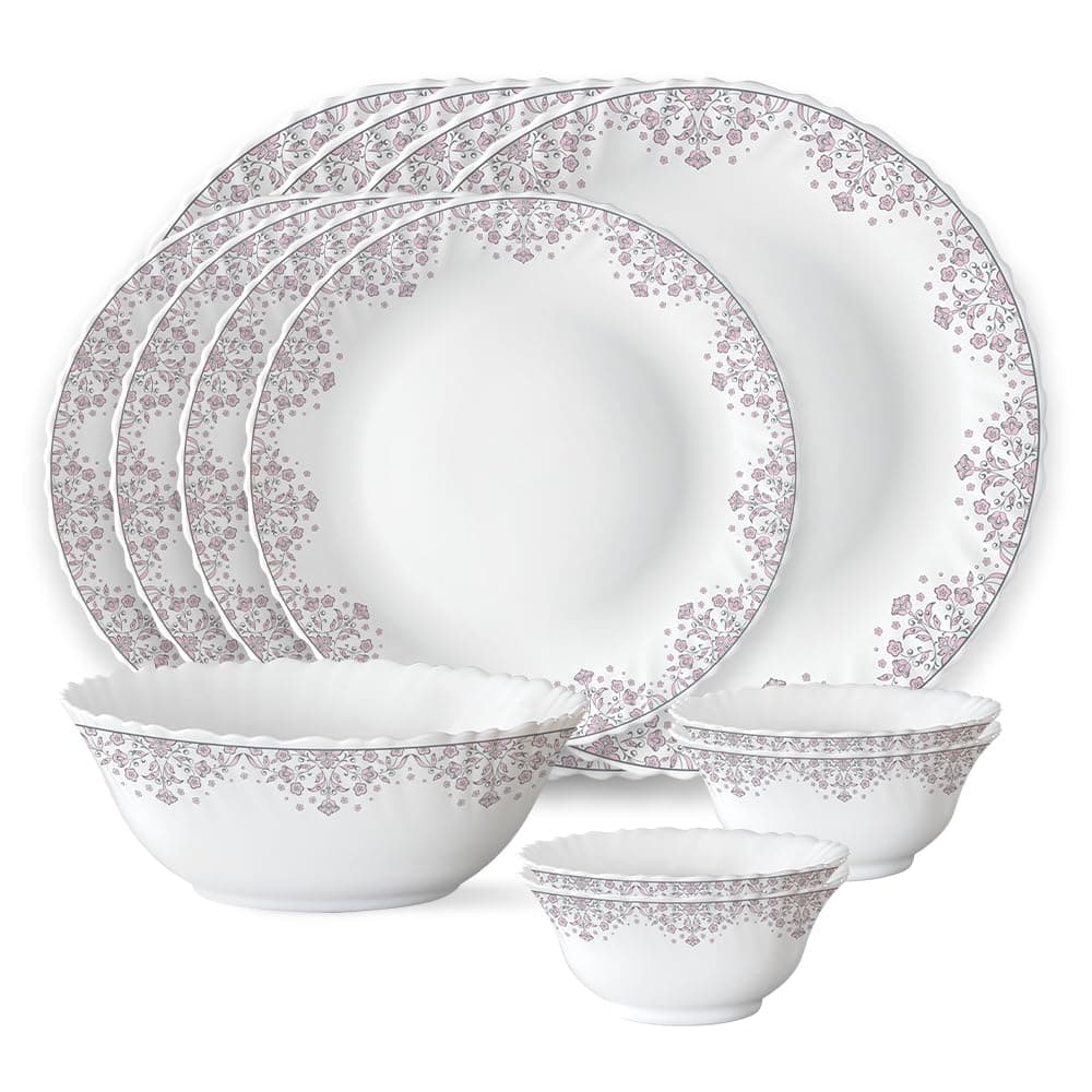 Larah by Borosil Lark Fluted Opalware Dinner Set, 13 Pieces