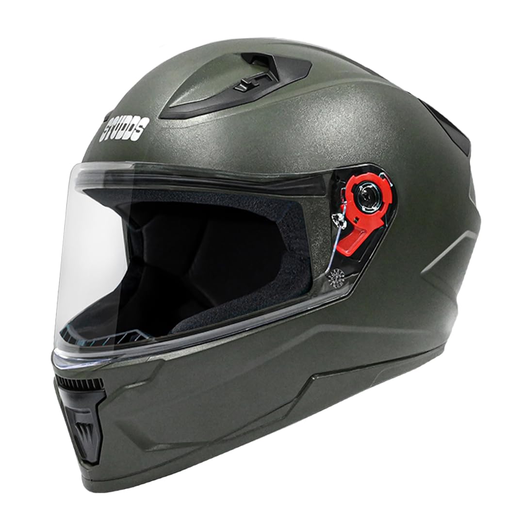 STUDDS Raider Street ISI Certified Full Face Helmet for Men and Women with Clear Visor (Green - L)