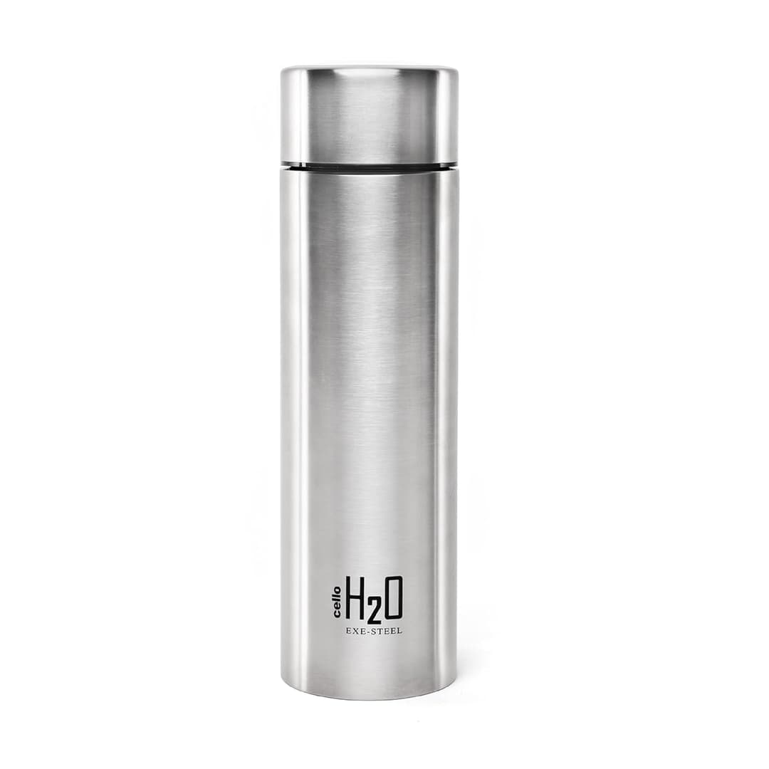 CELLO H2O Stainless Steel Water Bottle For Office & Daily Use 1000 ml, Silver | Single Wall Freezer & Fridge Safe, Lightweight & Stylish Leakproof Rustproof Steel Water Bottle For School, Gym & Travel