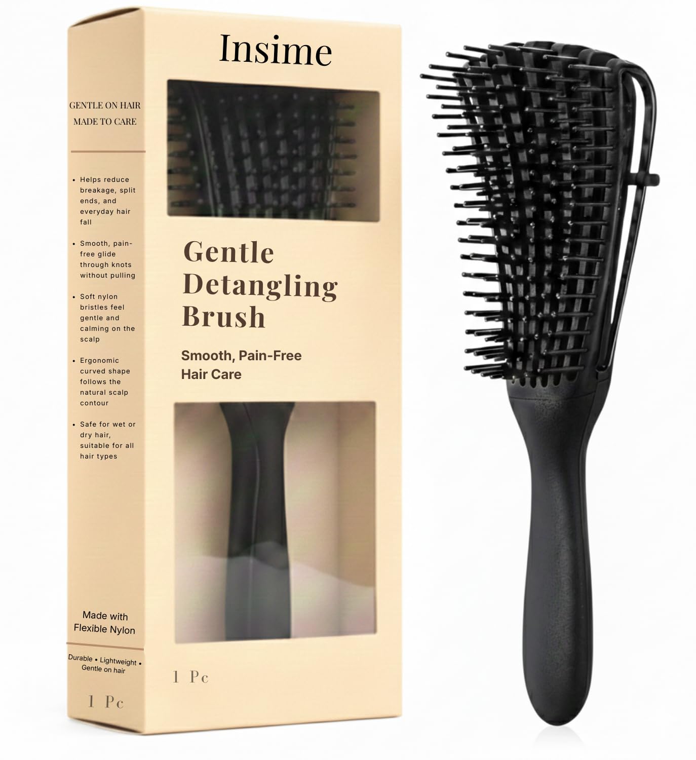 INSIME Detangler hair brush for curly hair comb for Women Men & Kids | Comb for curly wavy hair Pain Free hair detangling brush | Curl brush for hair styling Dry & Wet hair brush