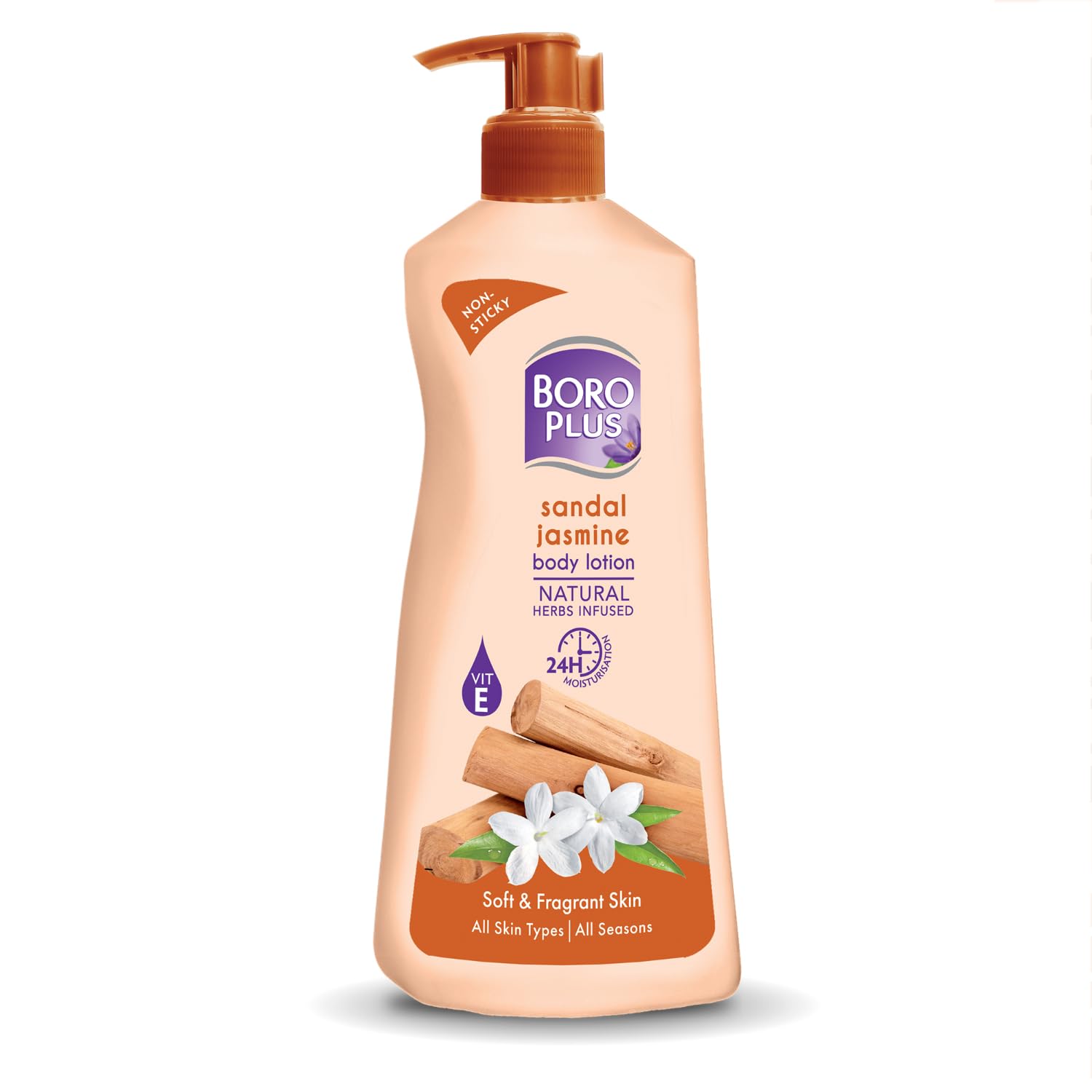 BoroPlus Sandal & Jasmine Body Lotion | Natural Herbs Infused | 24 hrs Moisturisation | For Soft & Fragrant Skin | All Seasons | All Skin Types | No Added Parabens | 400ml
