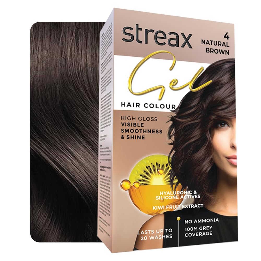 Streax Gel Hair Colour for Women & Men, Natural Brown 4, 150ml | Hair Colour Brown | 100% grey coverage | Long Lasting Hair Color, Easy to Use | Ammonia-Free Hair Color, Lasts Up to 20 Washes
