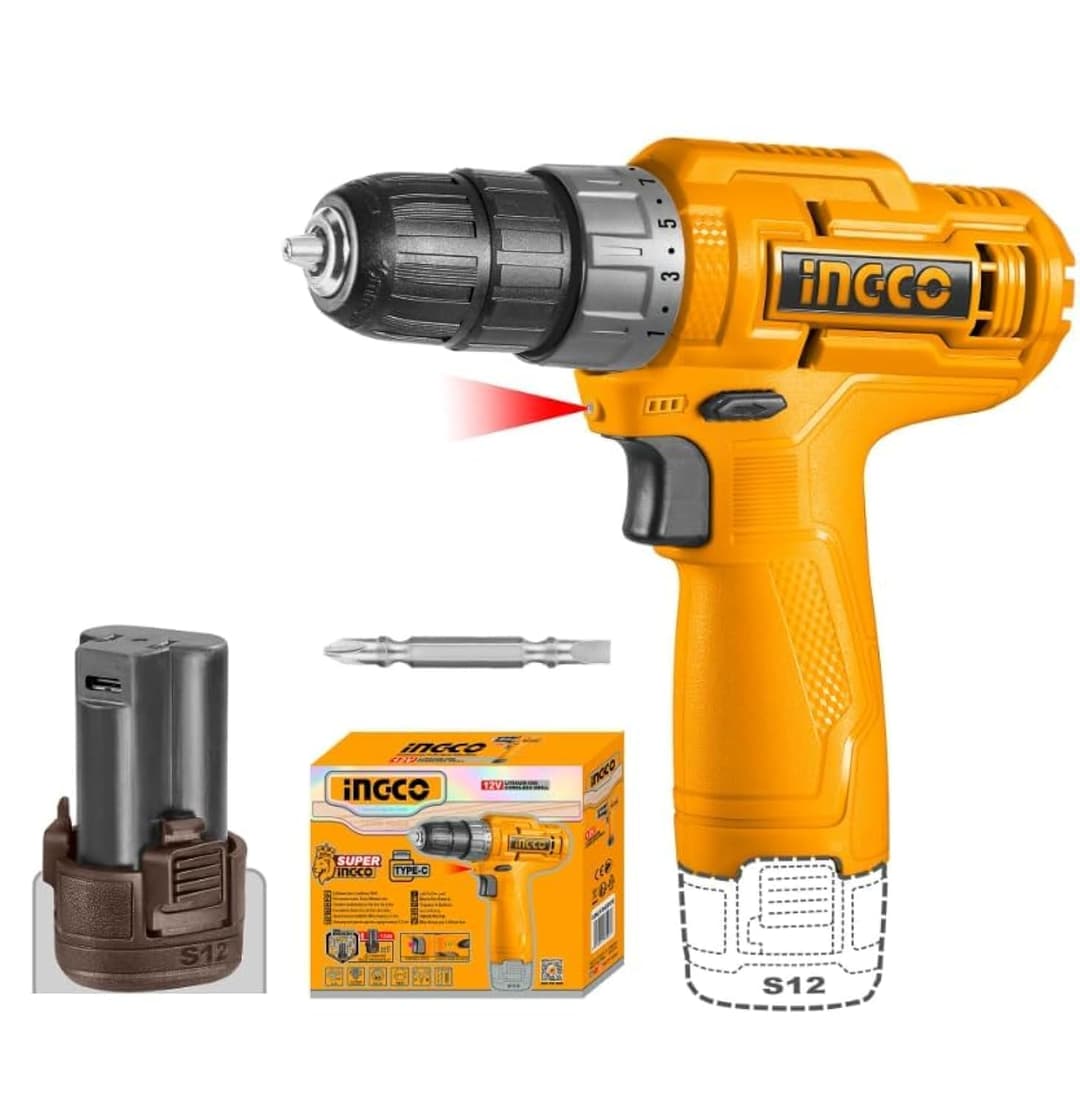 INGCO 12V Cordless Drill Driver (1.5Ah Battery, 20Nm)