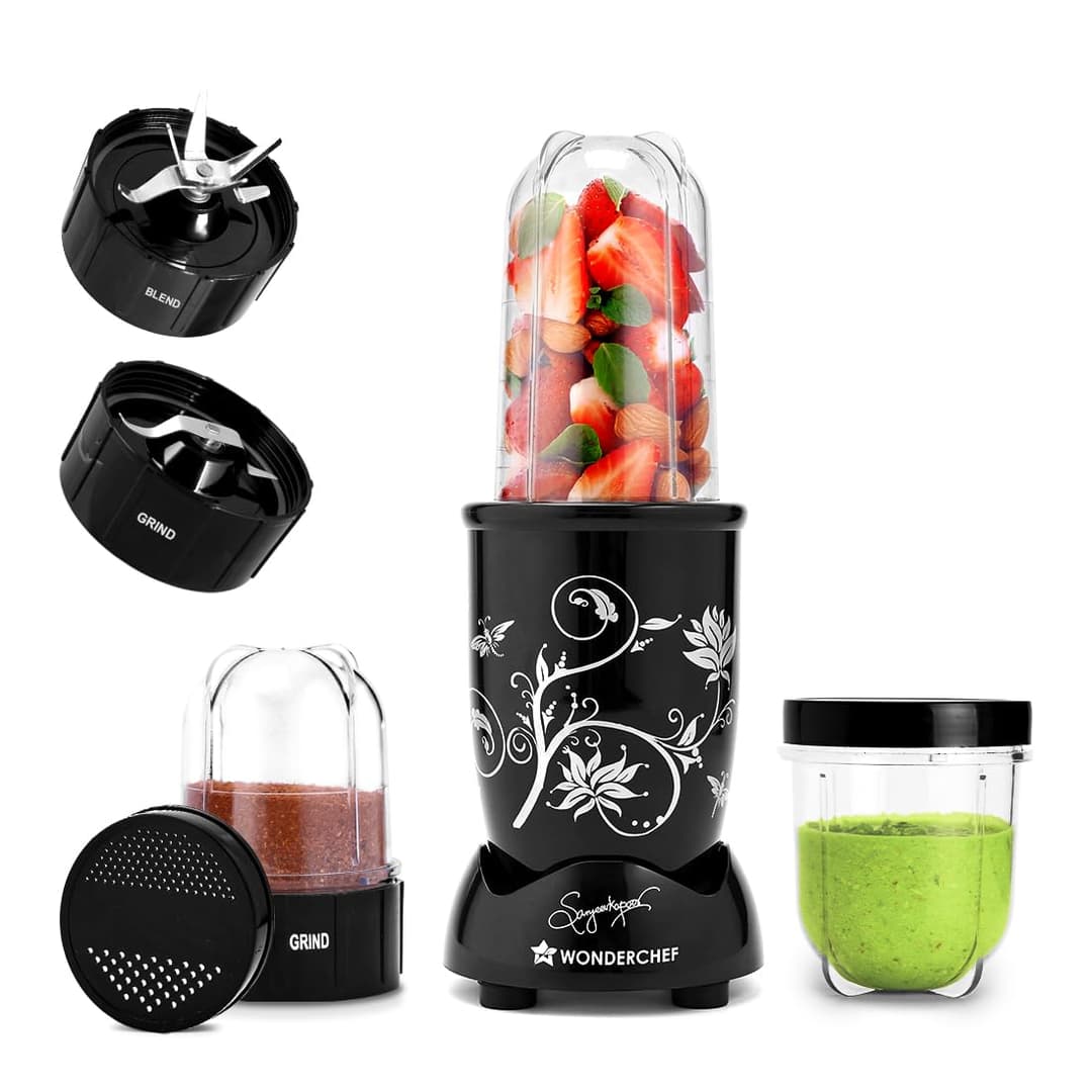 Wonderchef Nutri-blend Mixer, Grinder & Blende|400W 22000 RPM 100% Full Copper Motor|Stainless Steel Blades|2 Unbreakable Jars|2 Years Warranty|Recipe book by Chef Sanjeev Kapoor|Champagne