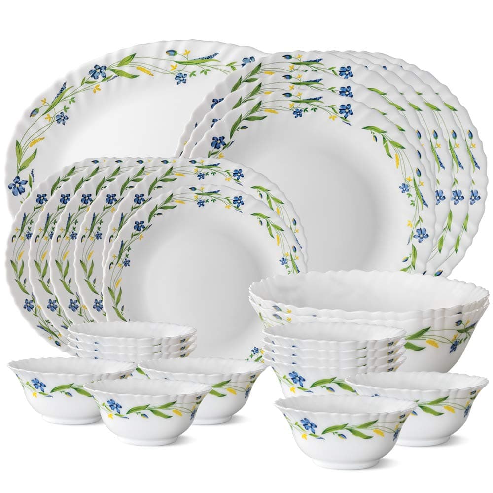 Larah by Borosil Cripper Opalware Dinner Set 27 Pieces
