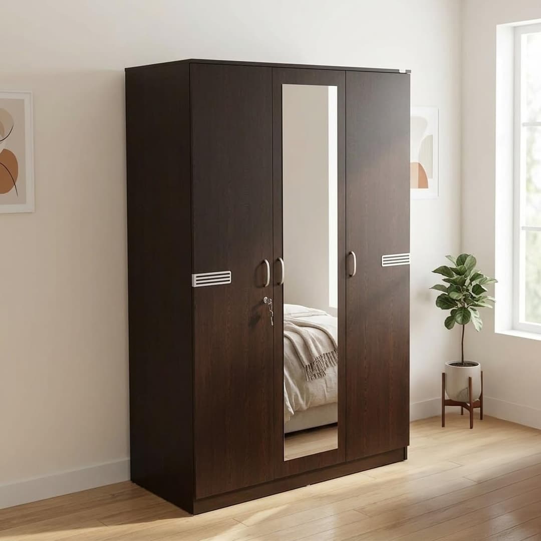Nilkamal Riva 3 Door Engineered Wood Wardrobe with Mirror