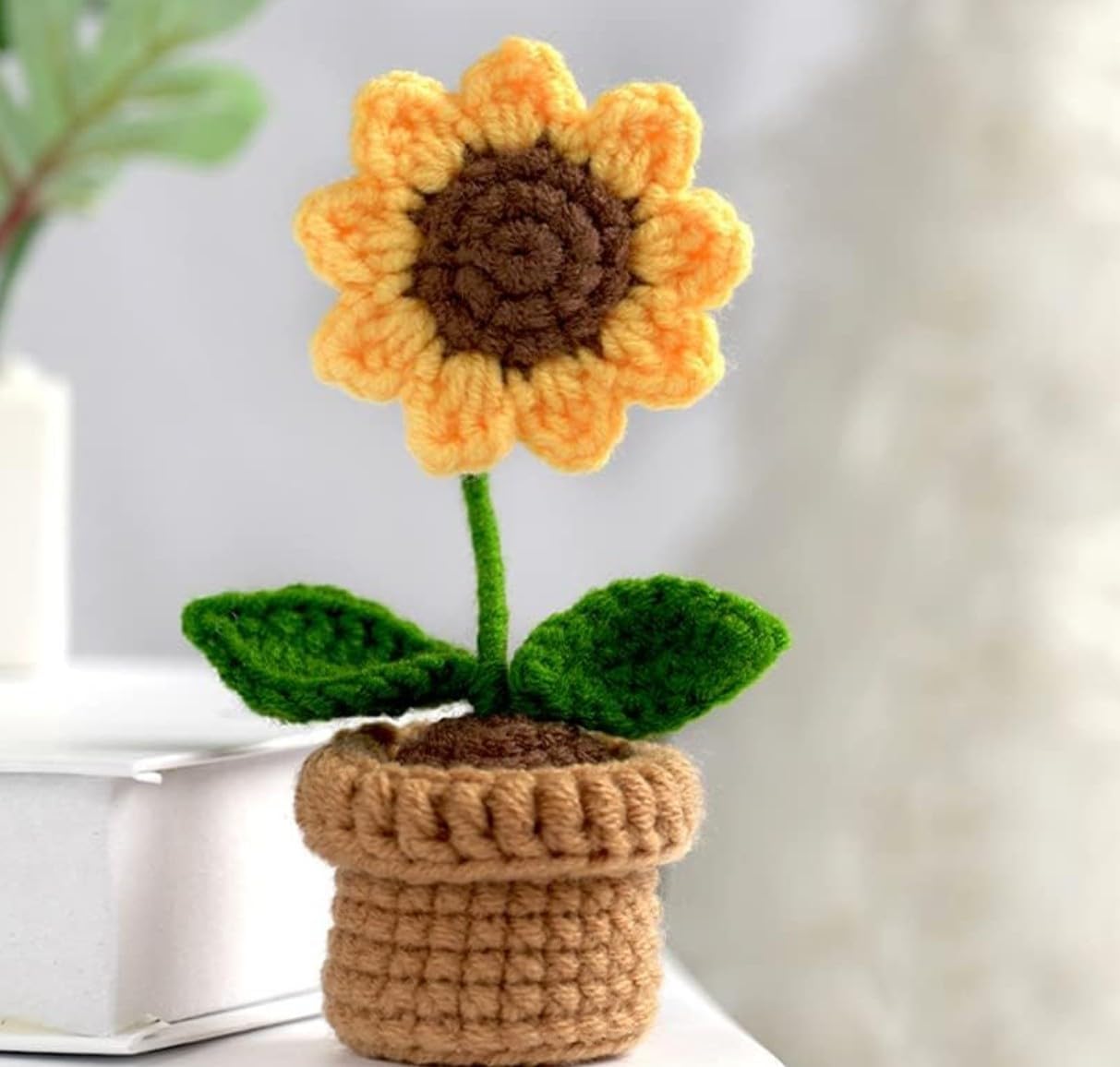 Quace Handcrafted Crochet Sunflower with Pot – Amigurumi Knitted Flower, Cozy Home Decor & Thoughtful Gift
