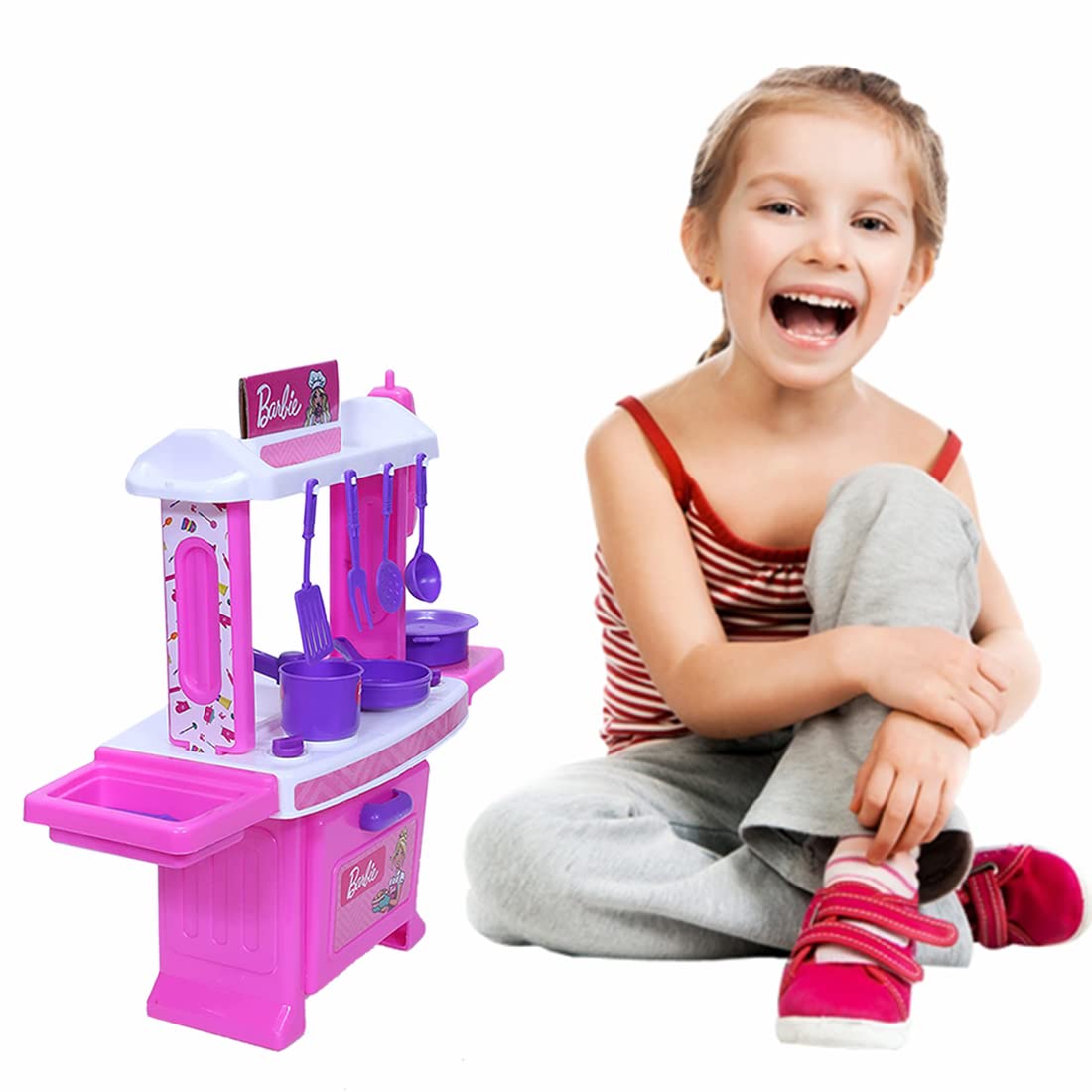 Toyzone Barbie Kitchen Set-45977 | My Little Girls Toy | Kitchen Set for Kids | Barbie Kids Kitchen Chef | Role Play Set | Cooking Toy | Pretend Play Kitchen Accessories Set | Household Set
