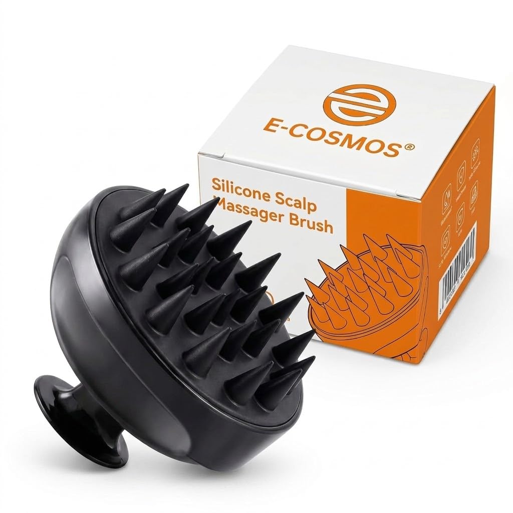 E-COSMOS® Hair Scalp Massager Shampoo Brush with Soft Silicone Bristles Kitchen for Anti Dandruff Removal Head Massager Prevents Hair loss for Men, Women (BLACK)
