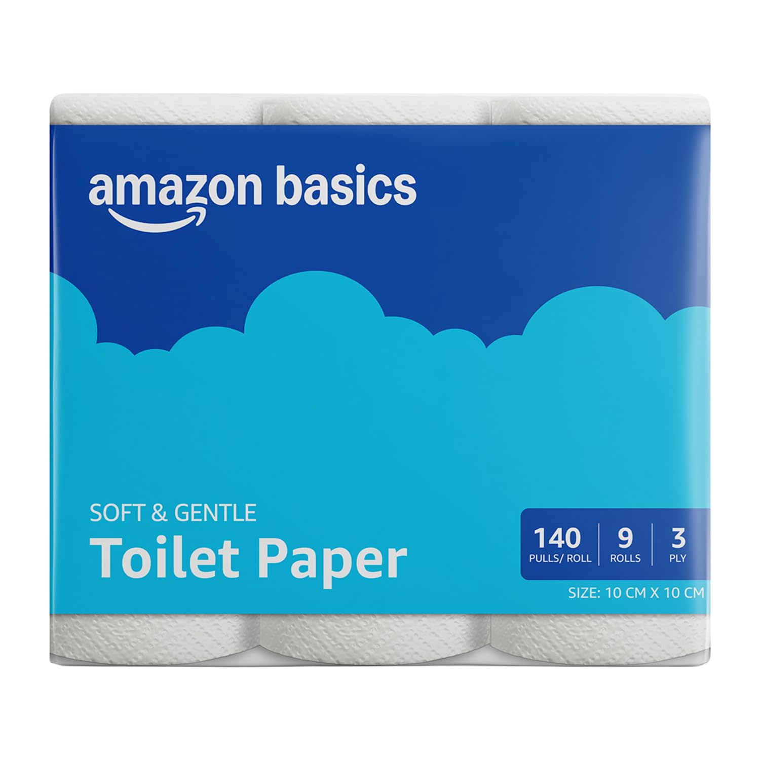 Amazon brand- Amazon Basics 3 ply Toilet tissue Paper Roll 1260 pulls | 140 pulls x 9 Rolls | Soft & Gentle | Chemical-Free