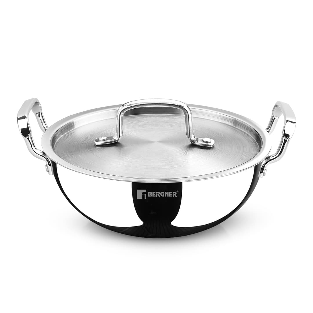 TriPro Triply Stainless Steel Deep Kadai with Lid (30cm, 5.2L)