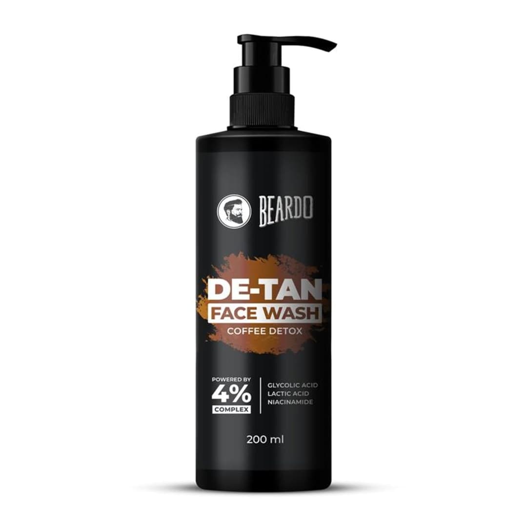 BEARDO DeTan Face Wash for Men, 200ml | Glycolic Acid,Niacinamide & Coffee | Helps to Reduce Tan,Reduce Dark Sports & Pigmentation | Exfoliates & Hydrates for Smooth & Oil Free Skin