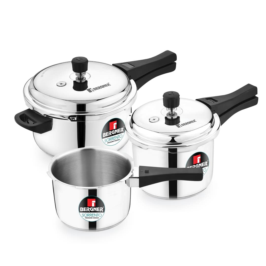 Bergner Sorrento Stainless Steel Pressure Cooker Combo (5L, 3L & 2L)