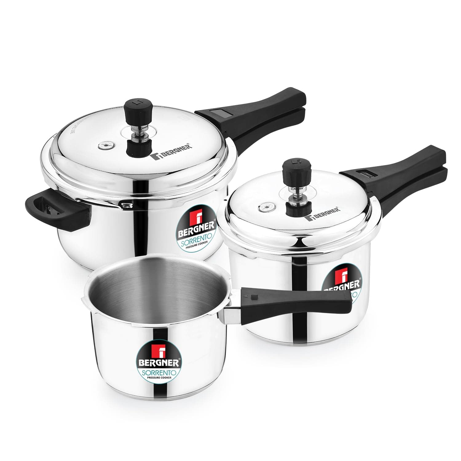 Bergner Sorrento Stainless Steel Pressure Cooker Combo (5L, 3L & 2L)