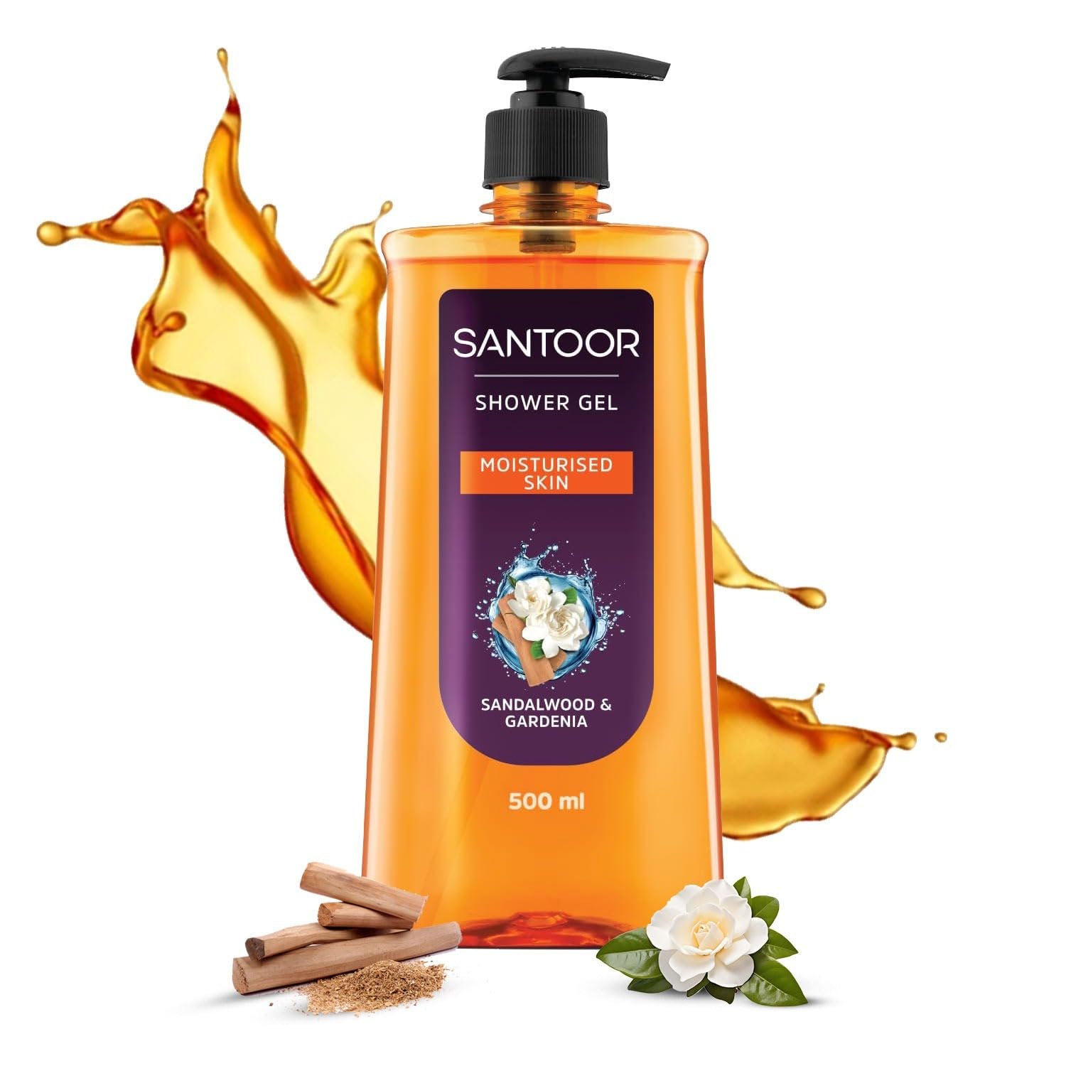 Santoor Moisturizing Shower Gel With Natural Sandalwood & Gardenia Extracts | For Men & Women | Moisturizing Body Wash With Glycerin | Suitable For All Skin Types | No Parabens | No Silicones | 500ml