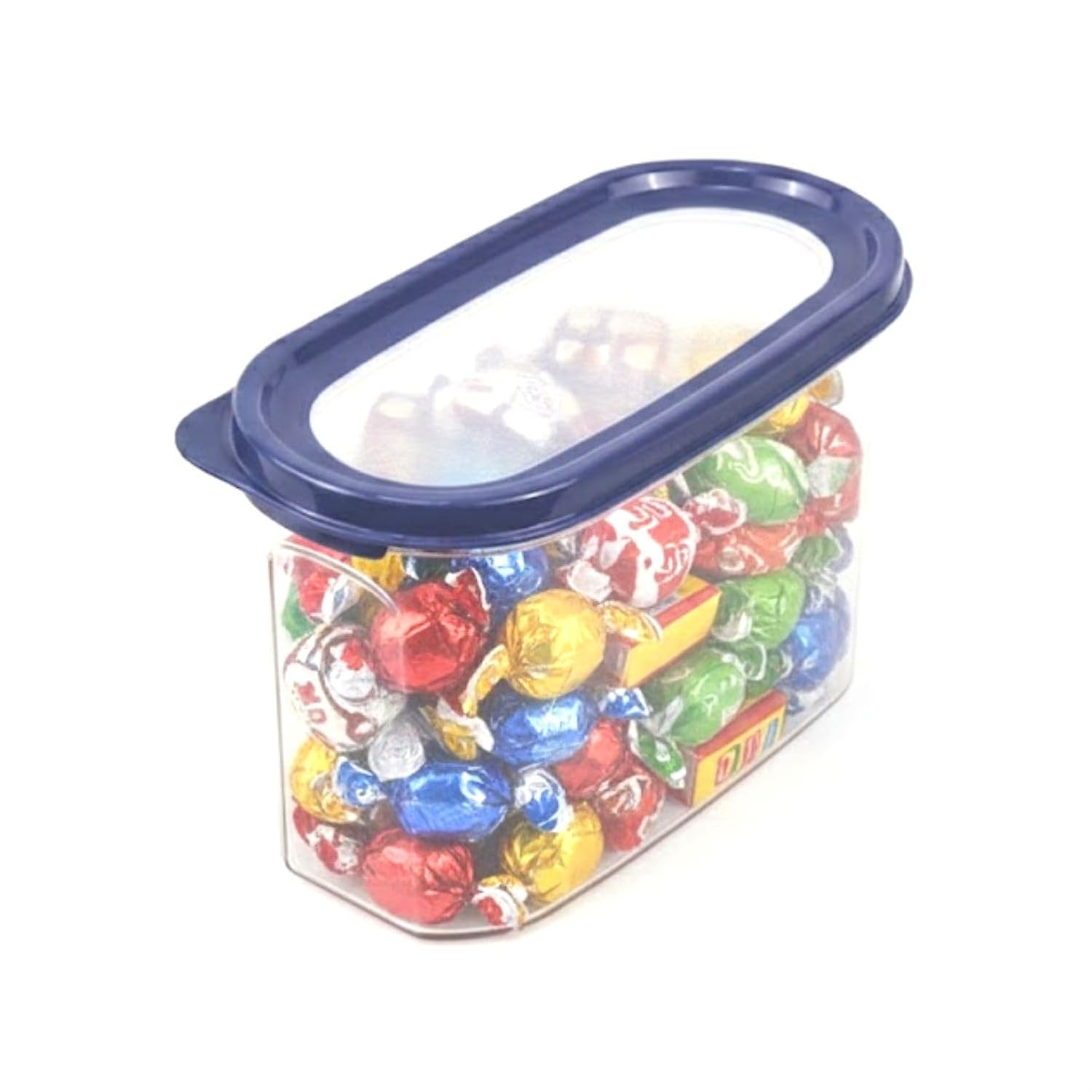 Signoraware Modular Oval Transparent No.2 Plastic Container (1.3 Ltr,Mblue)