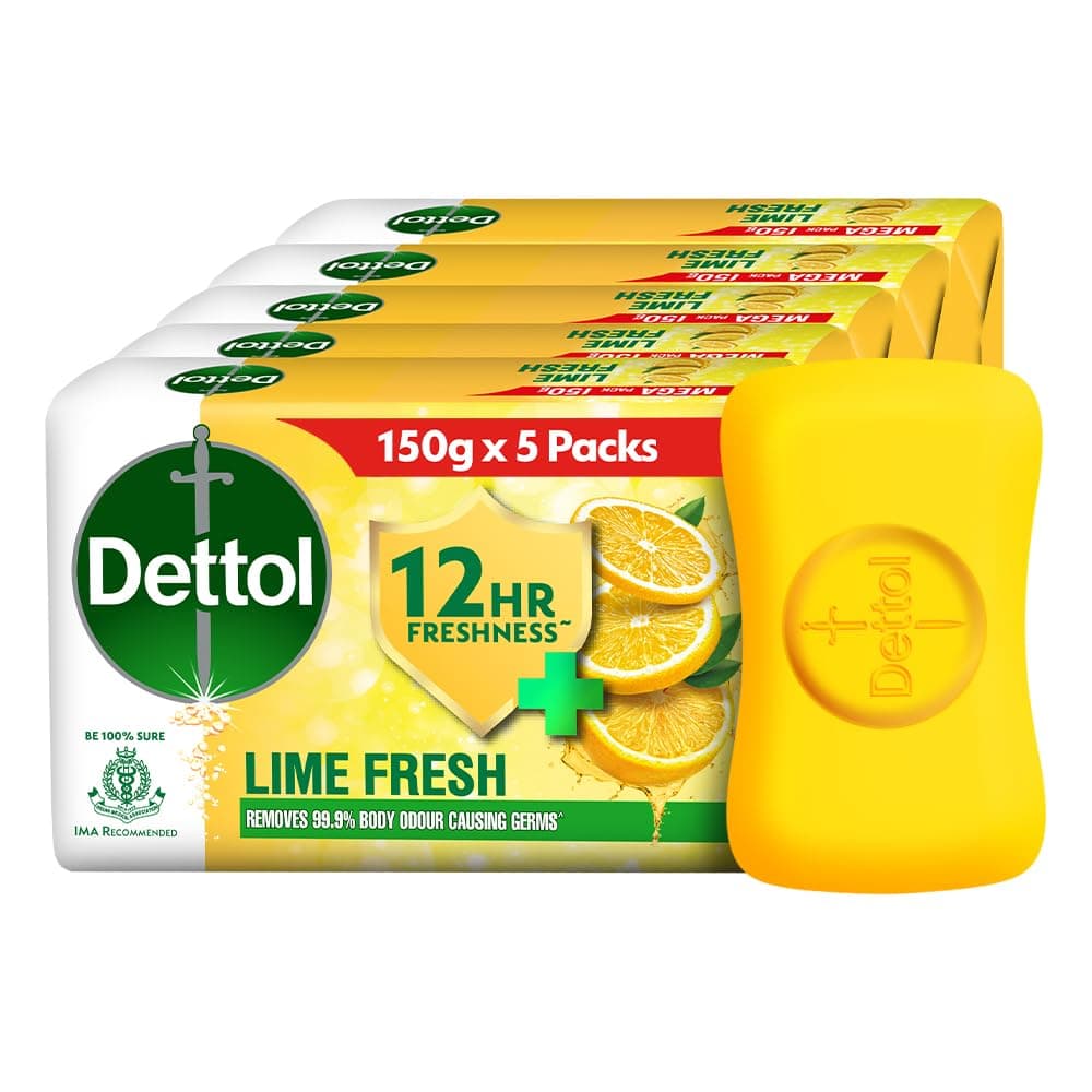 Dettol Lime Fresh Bathing Soap Bar 150g (Pack of 5)