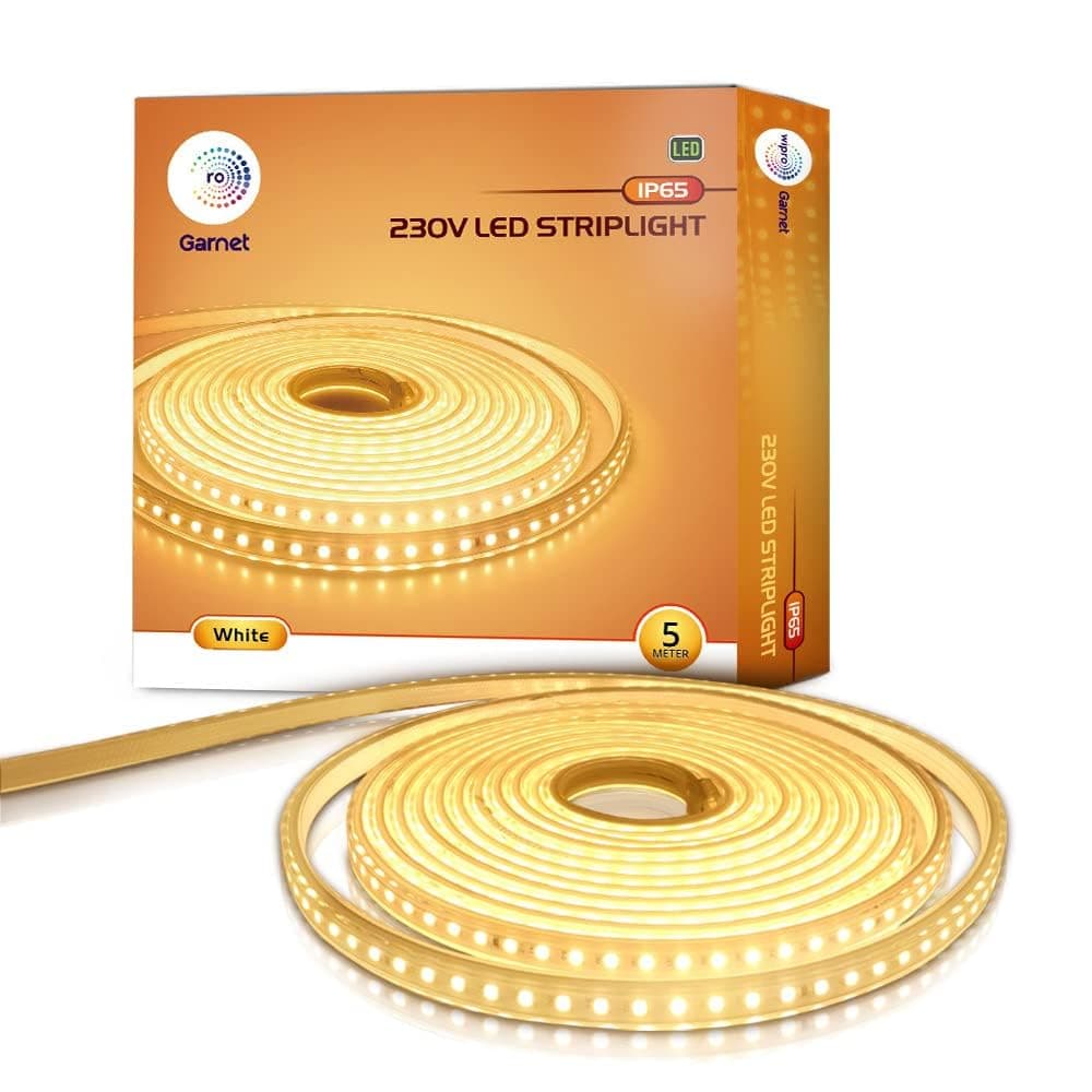 wipro Garnet 5 Meters LED Strip Light | 120 LEDs/mtr | White | IP65-Waterproof | Flexible Rope Light for Outdoor & Indoor Decoration for Diwali, Christmas | Strip for Balcony, False Ceiling | Pack of 1