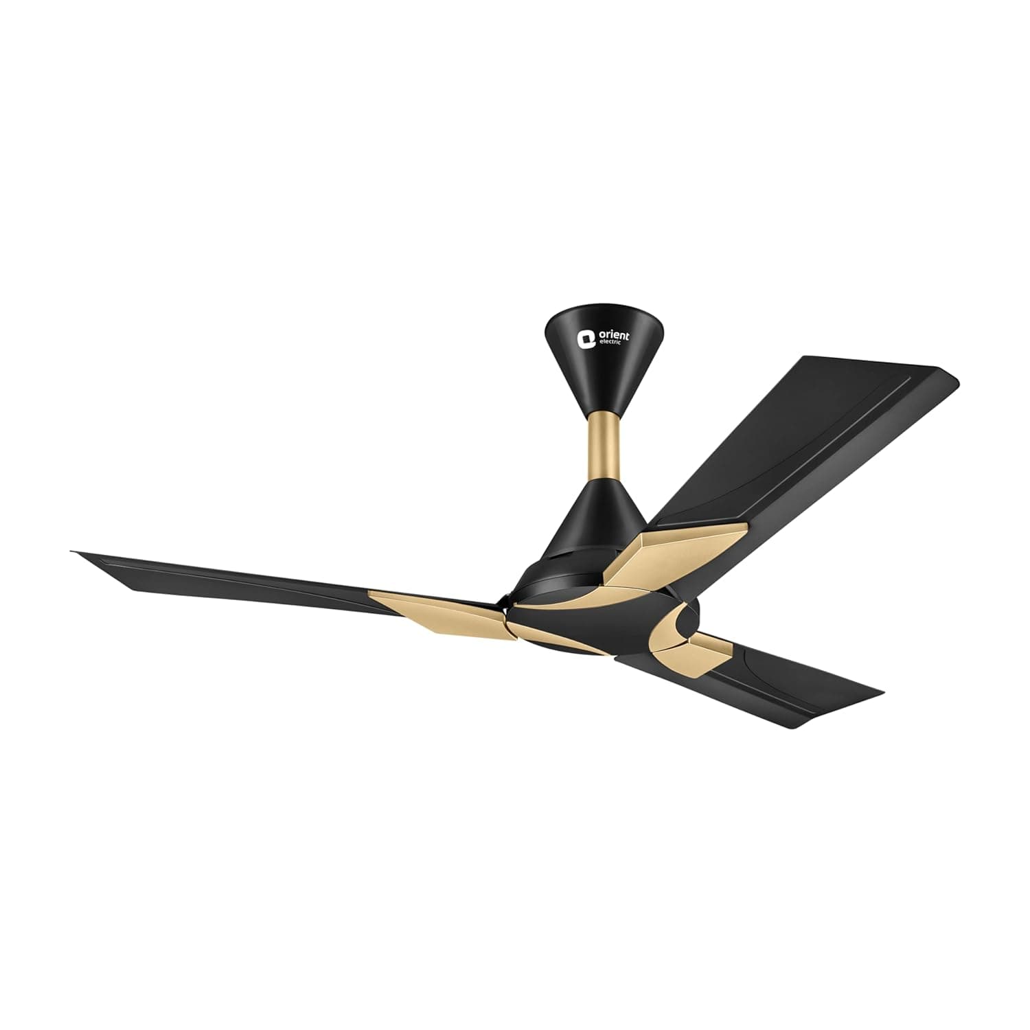 Orient Electric’s 1200 mm Wendy | Decorative ceiling fan with dual-toned blades | Anti-rust blades | High-speed fan with PSPO technology | 100% Copper motor | 2-year warranty | Metallic Black-Gold