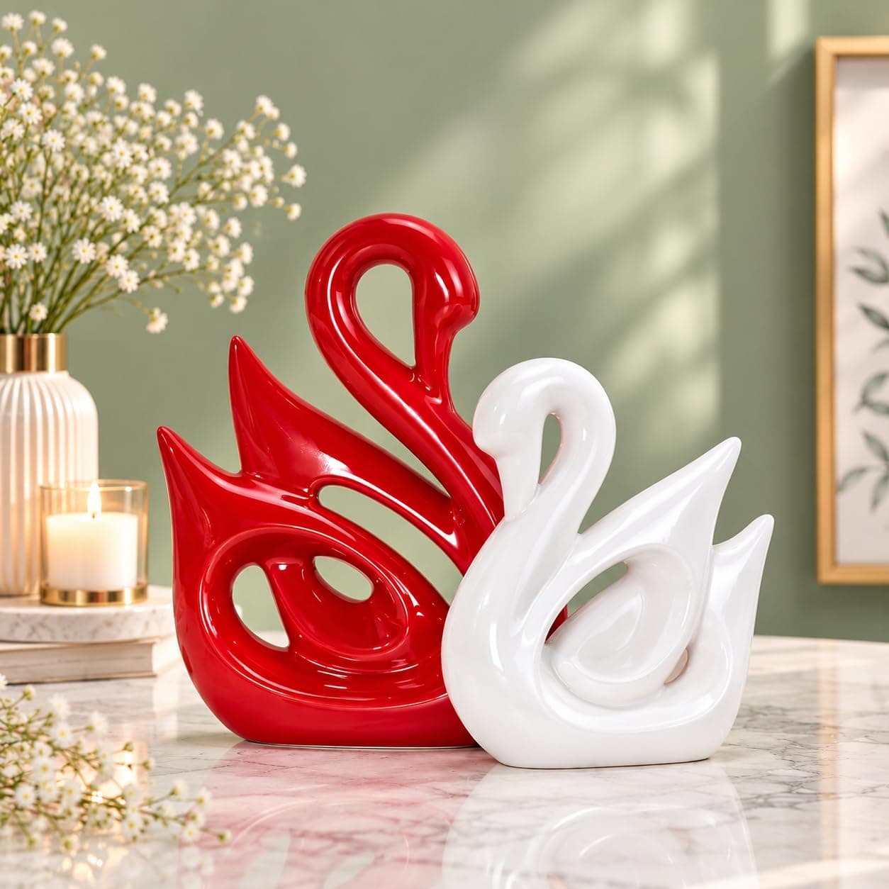 Amazon Basics Ceramic Swan Couple Figures Set of 2
