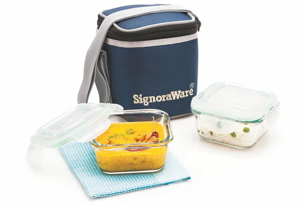 SignoraWare Director Glass Lunch Box Set with Bag (Set of 2, 320ml)