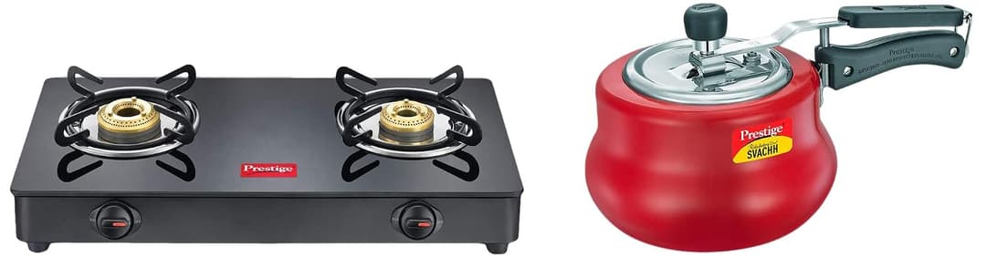 Prestige Iris 2 Burner Gas Stove with Svachh 3L Handi