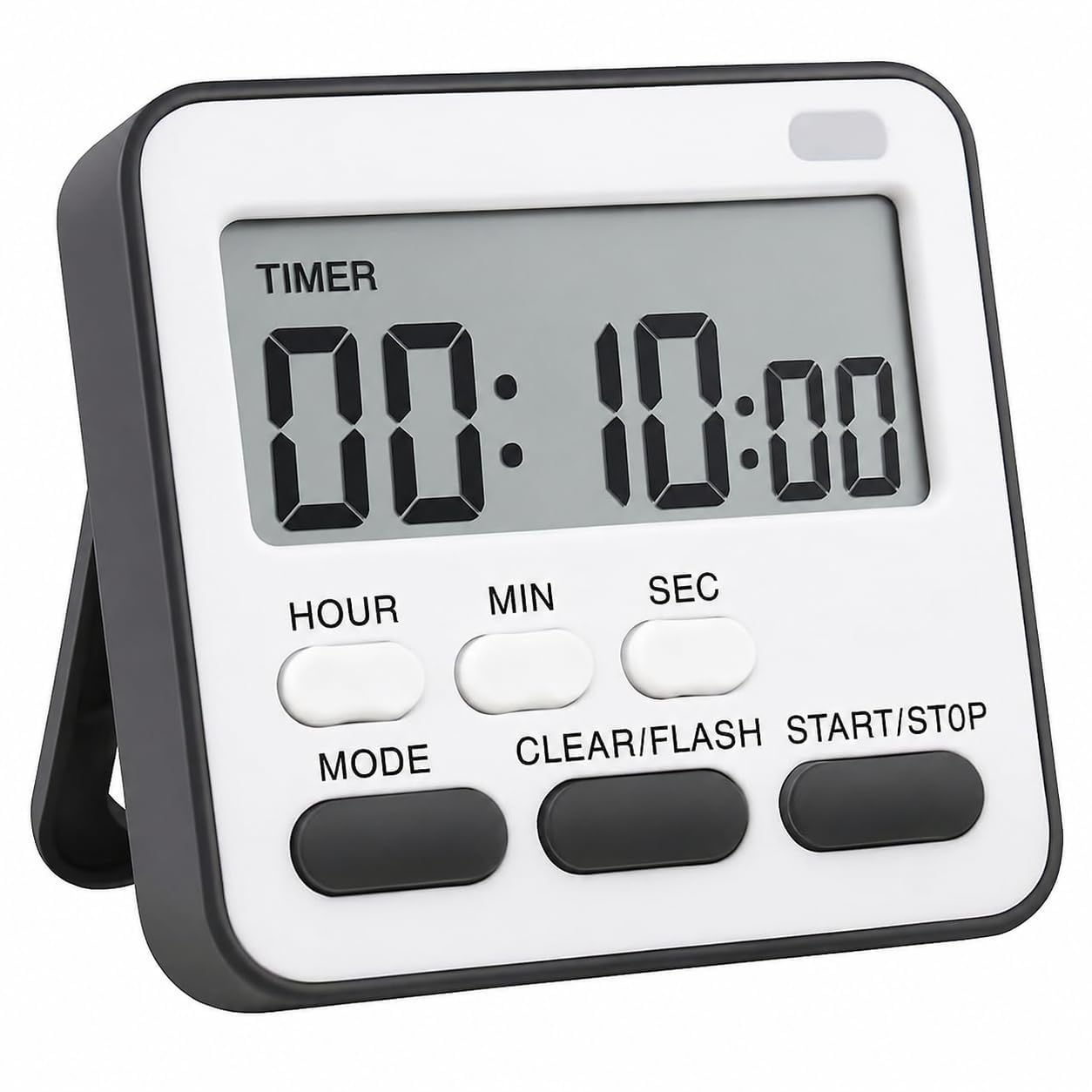 AERYS Digital Kitchen Timer and Stopwatch, Large LCD Display, 24-Hour Countdown, Loud Alarm, Magnetic Back, Retractable Stand, Flashing Light, for Study, Cooking, Office (Black)