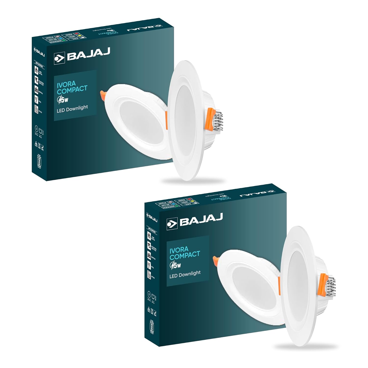 Bajaj Polycarbonate Ivora Compact Downlight | 5W LED Downlight | for Smaller Spaces | Long Life of 25000 Hours | Soothing Light (Blue, Pack of 2)