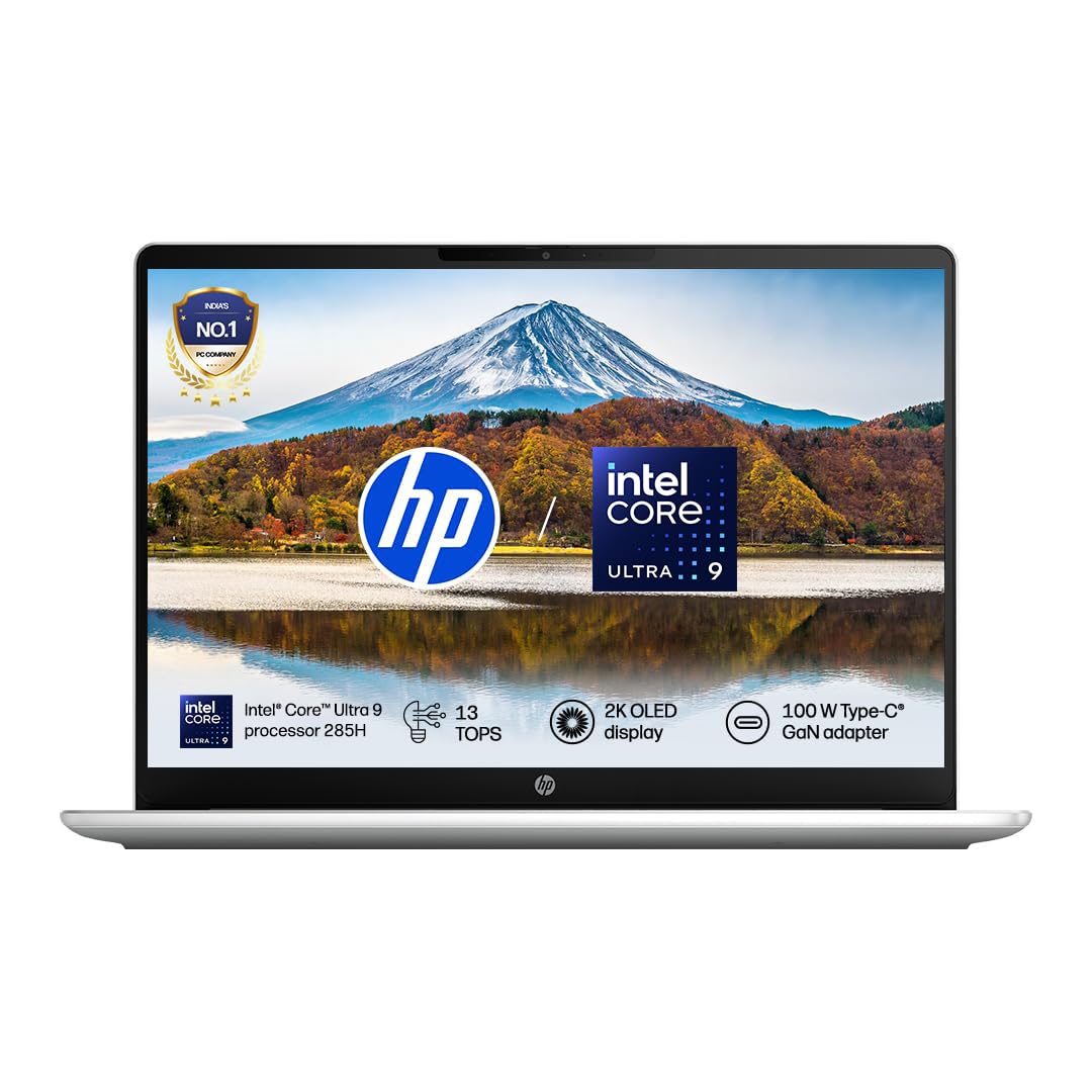 HP OmniBook OLED, Intel Core Ultra 9 285H, 16GB DDR5 (Upgradeable) 1TB SSD, 2K, 16''/40.6cm, 0.2 ms RT, 100% DCI-P3, Win11, Office24, Silver, 1.6kg, bu0273TU, Lighter mini GaN Charger, AI Laptop