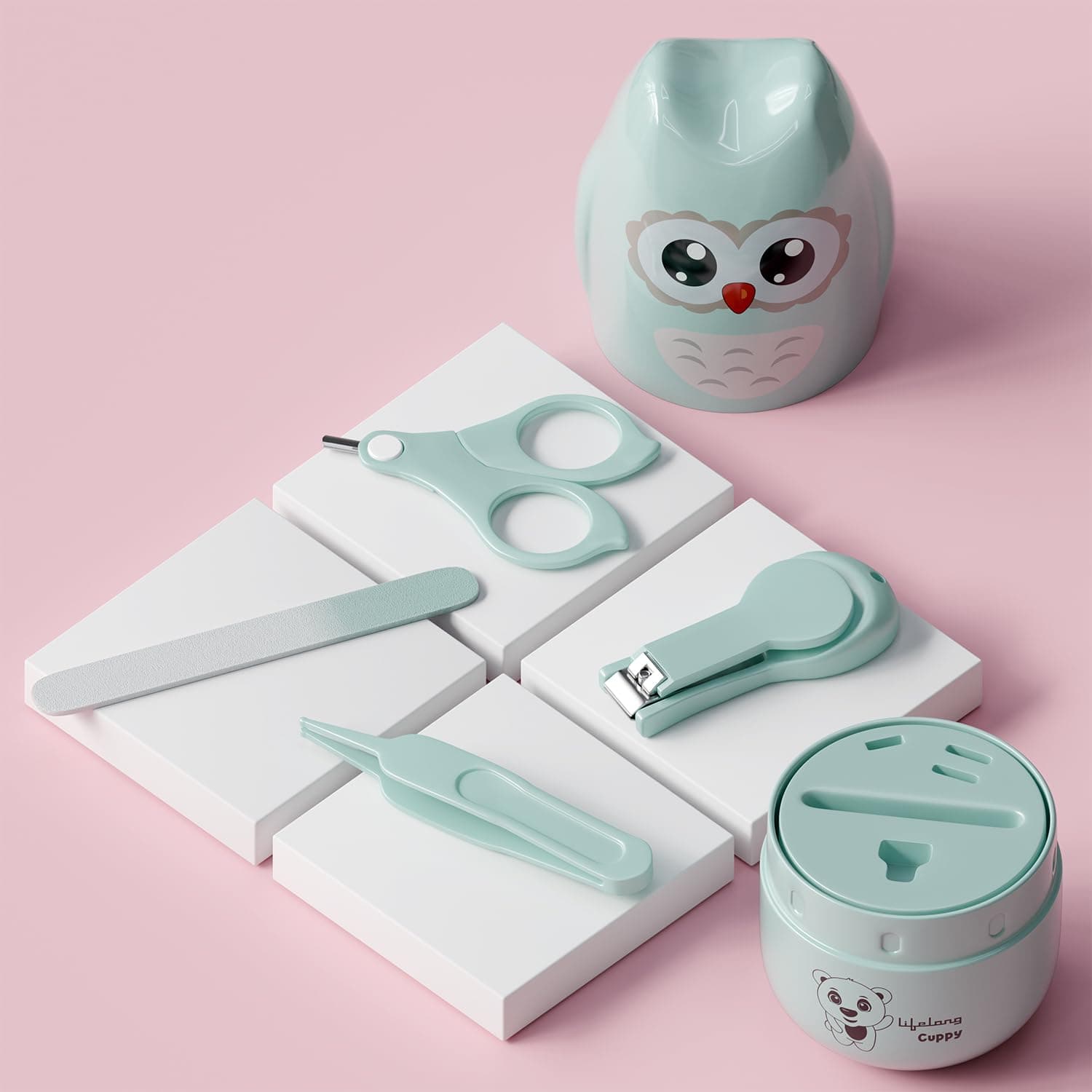 Lifelong Cuppy Baby Nail Trimmer for Newborns | 4 in 1 Baby Nail Care & Grooming Kit, Nail Cutter, Tweezer, Filer, & Scissors for Baby Boy & Girl - Complete Baby Manicure Set (LLCGK01, Light Green)