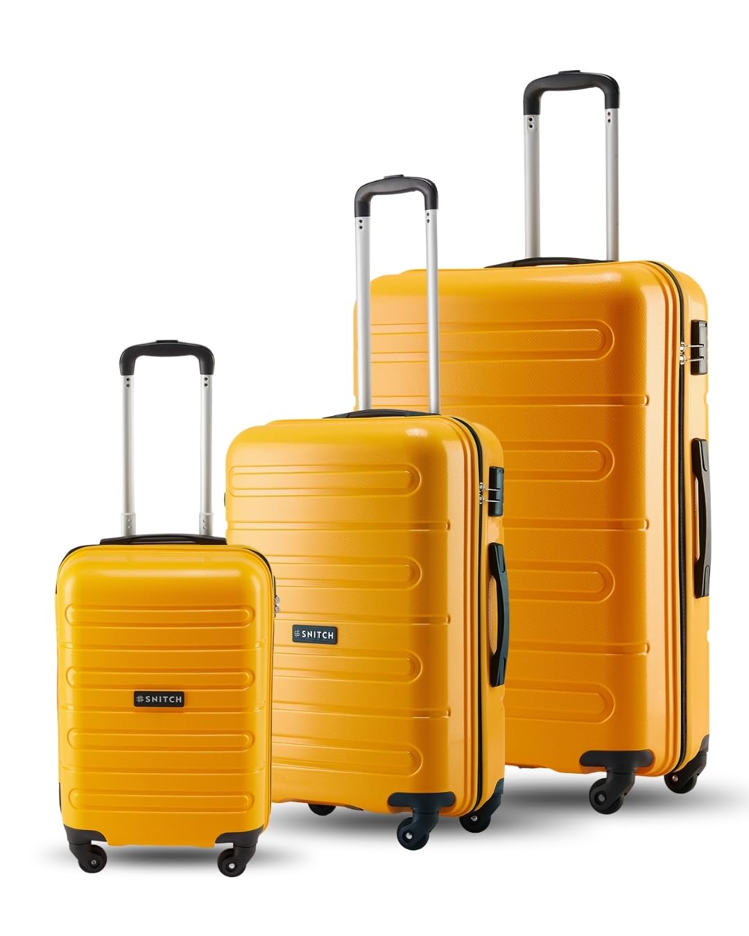 SNITCH Loop 3Pc Set Yellow Polypropylene Hard Travel Suitcase - Suitcase for Travel Set of 3 & Luggage with 4 Wheels, Secure Lock & Free Shoe Bag