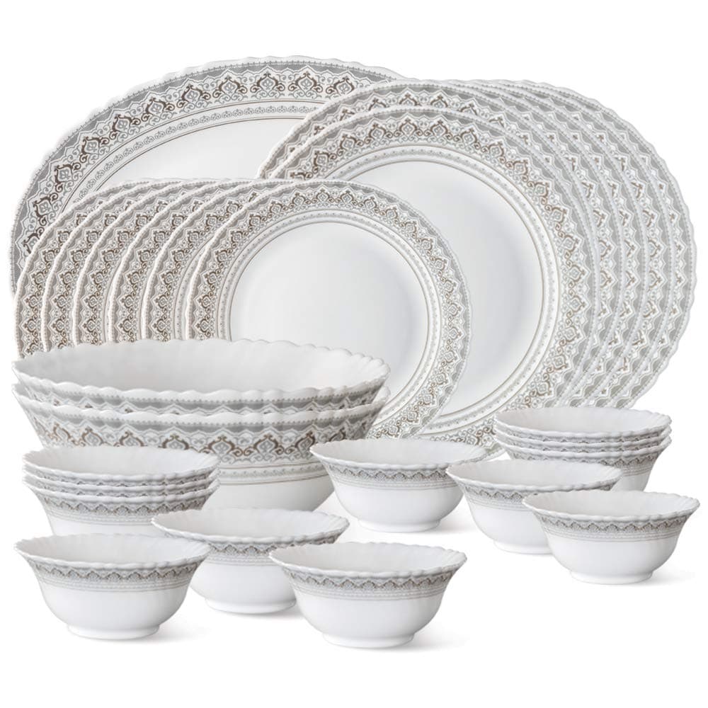 Larah by Borosil Fluted Series Opalware Dinner Set, 27 Pieces