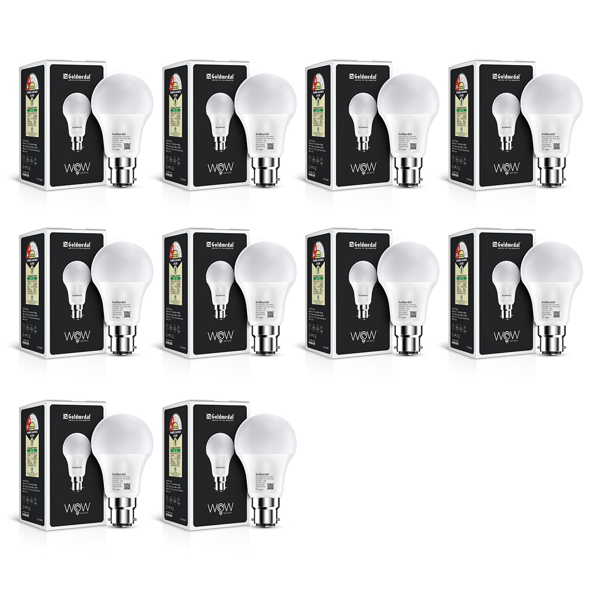 Goldmedal WOW 9W B22 Base LED Bulb For Home & Office | 230 Degree Light Coverage | 4kV Surge Protection | High Voltage Protection | Energy Efficient | Cool Daylight (6500K) | Pack of 10